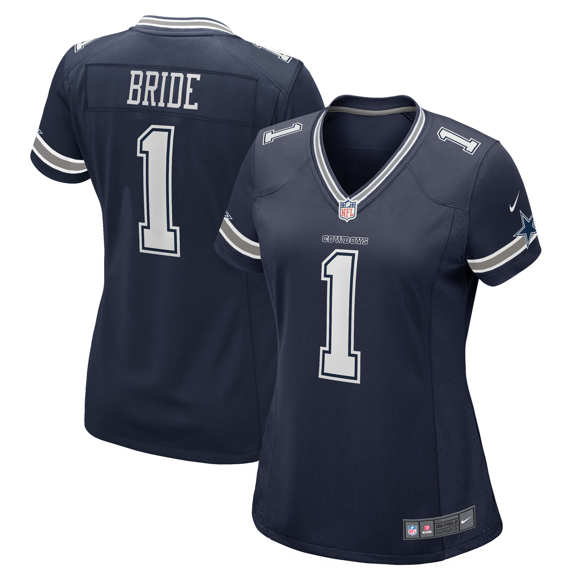 Women's Dallas Cowboys Number 1 Bride Navy Game Jersey Js3520
