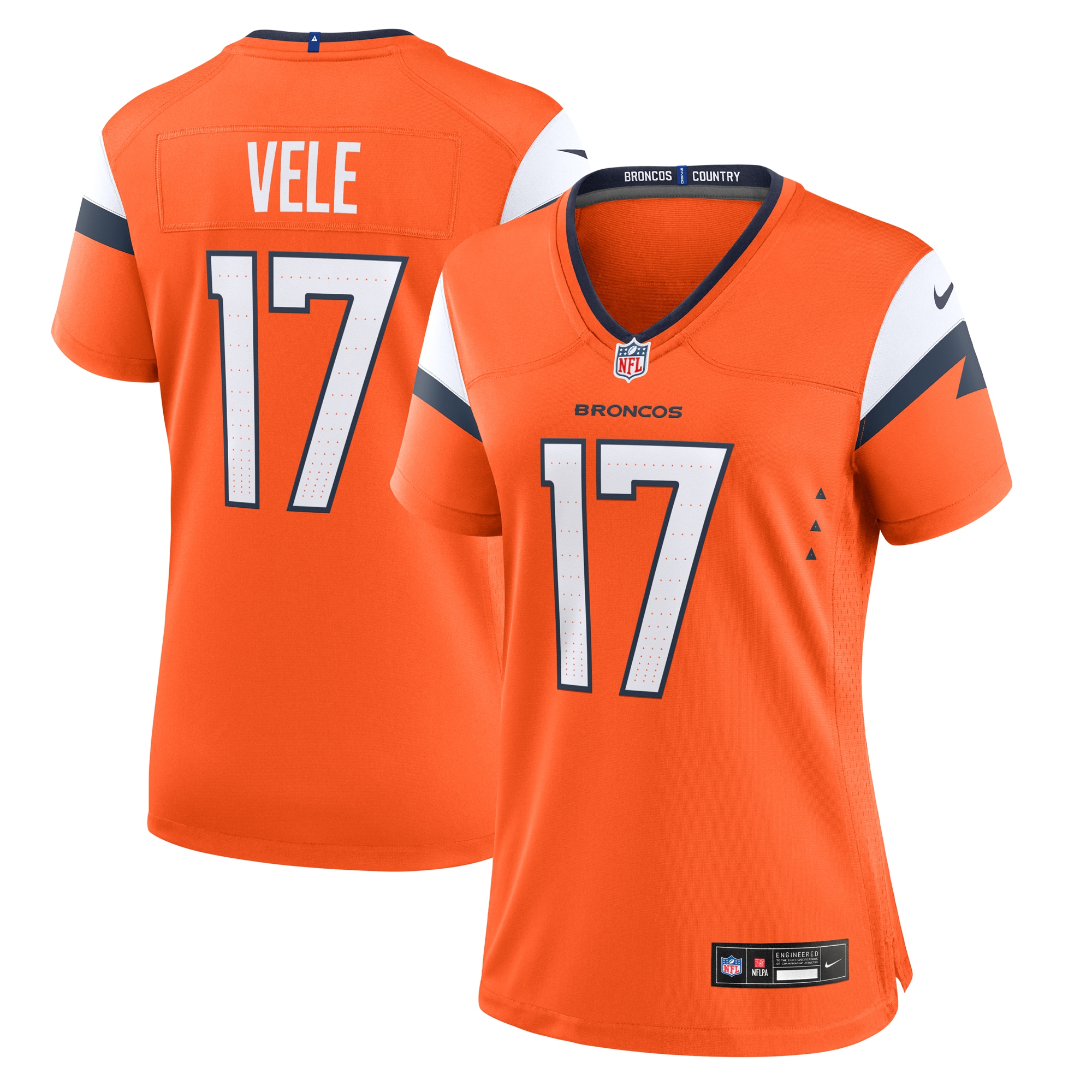 Women's Denver Broncos Devaughn Vele Orange Team Game Jersey Js9623