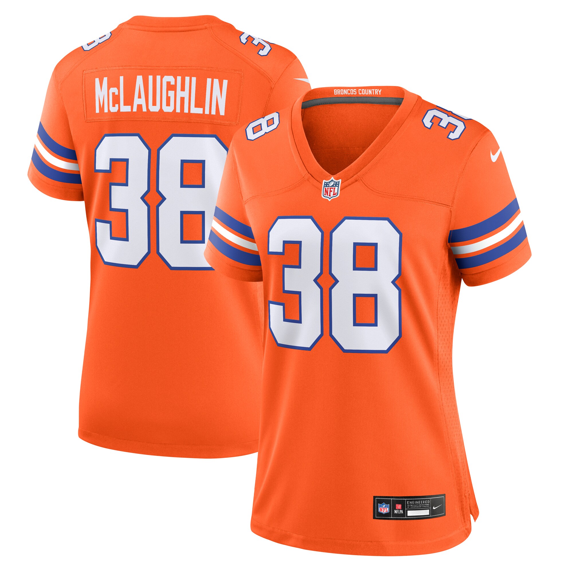 Women's Denver Broncos Jaleel Mclaughlin Orange Mile High Collection 1977 Throwback Player Game Jersey Js4443