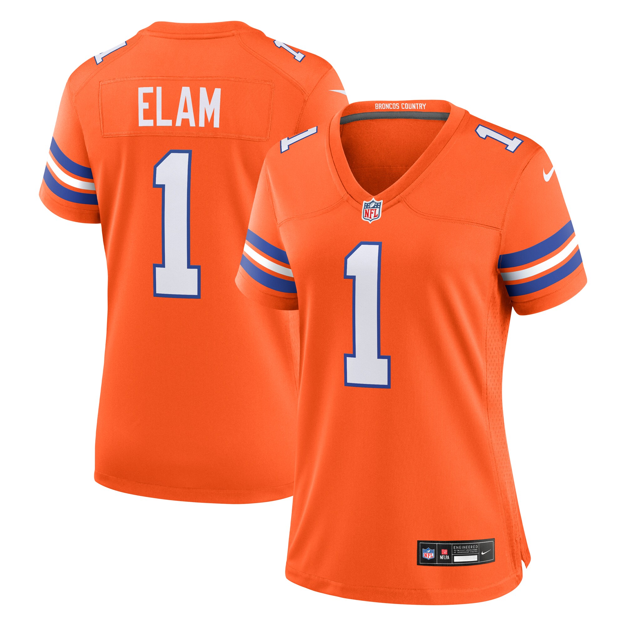 Women's Denver Broncos Jason Elam Orange Mile High Collection 1977 Throwback Retired Player Game Jersey Js7442