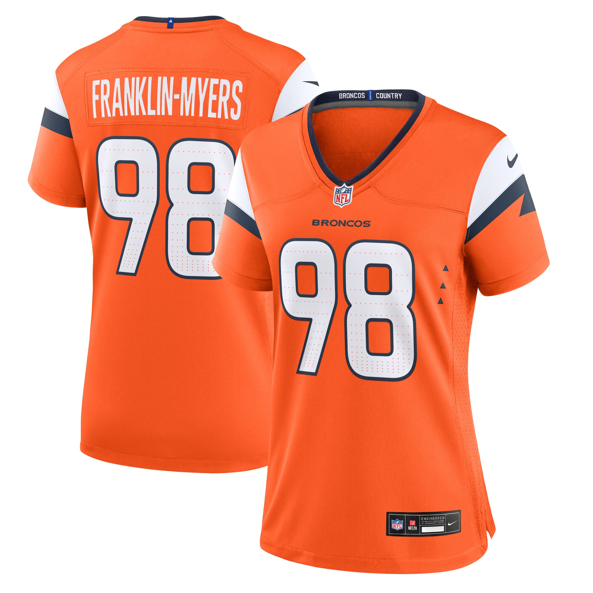 Women's Denver Broncos John Franklin-myers Orange Team Game Jersey Js5716