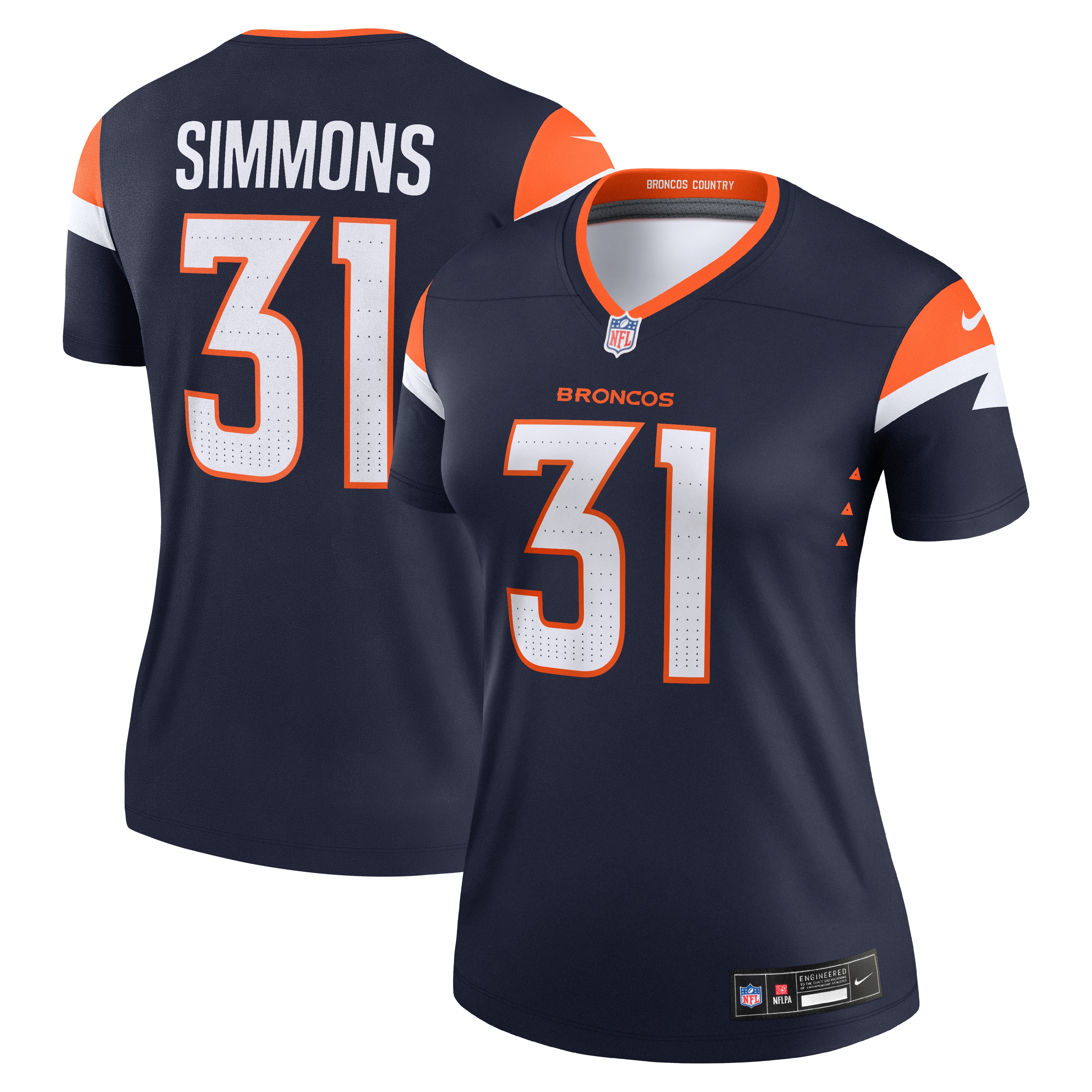 Women's Denver Broncos Justin Simmons Navy Alternate Legend Player Performance Top Js5846