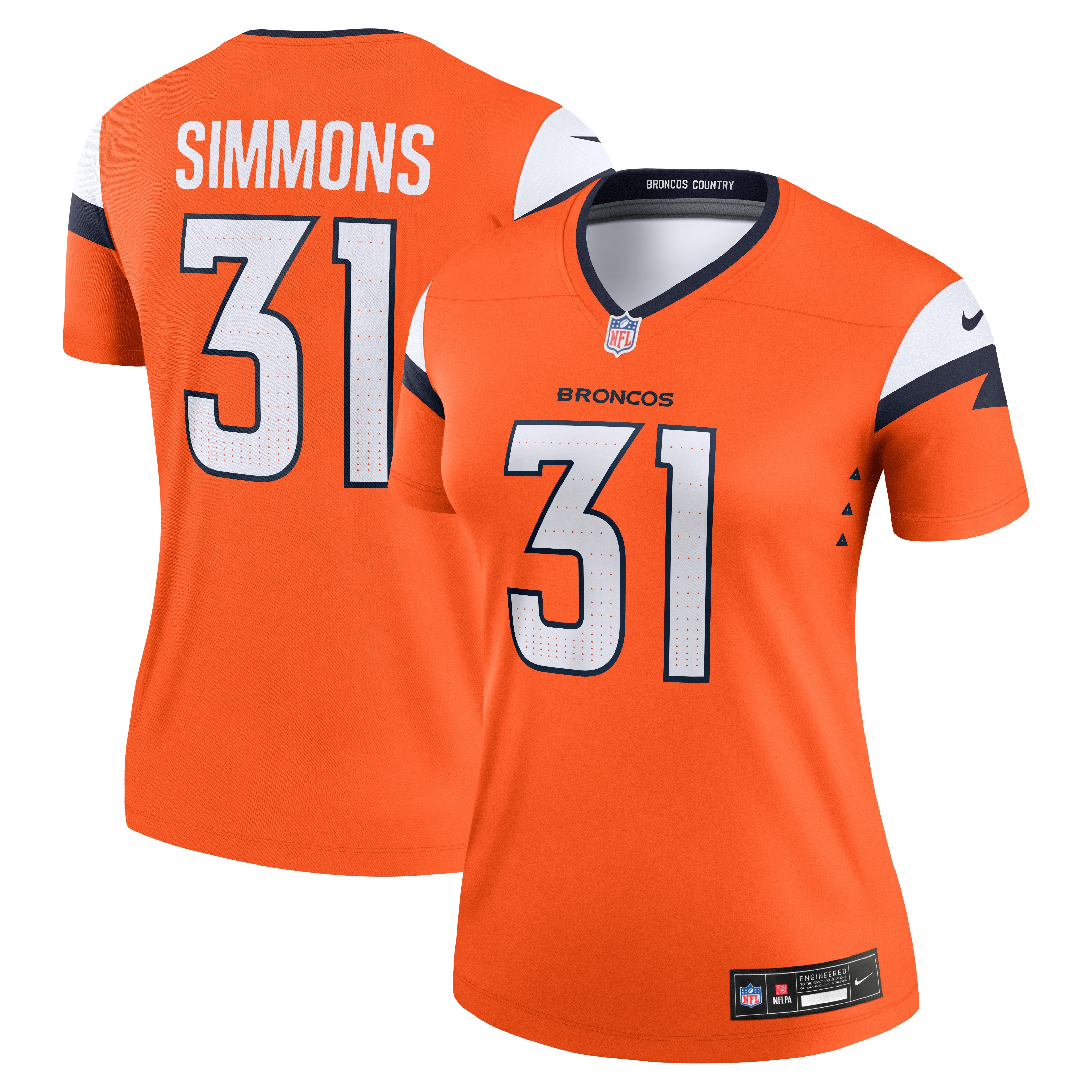 Women's Denver Broncos Justin Simmons Orange Team Legend Player Performance Top Js8897