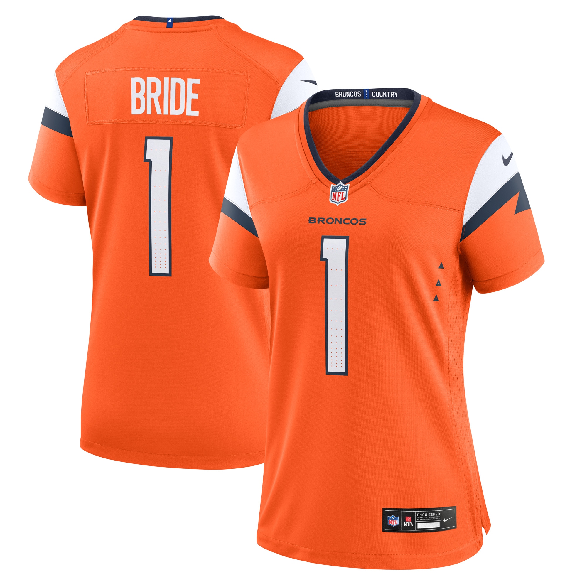 Women's Denver Broncos Number 1 Bride Orange Game Jersey Js4165