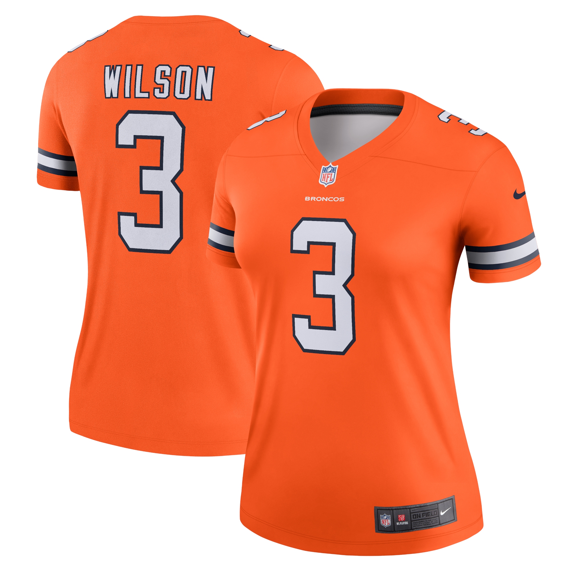 Women's Denver Broncos Russell Wilson Orange Alternate Legend Player Performance Top Js6453