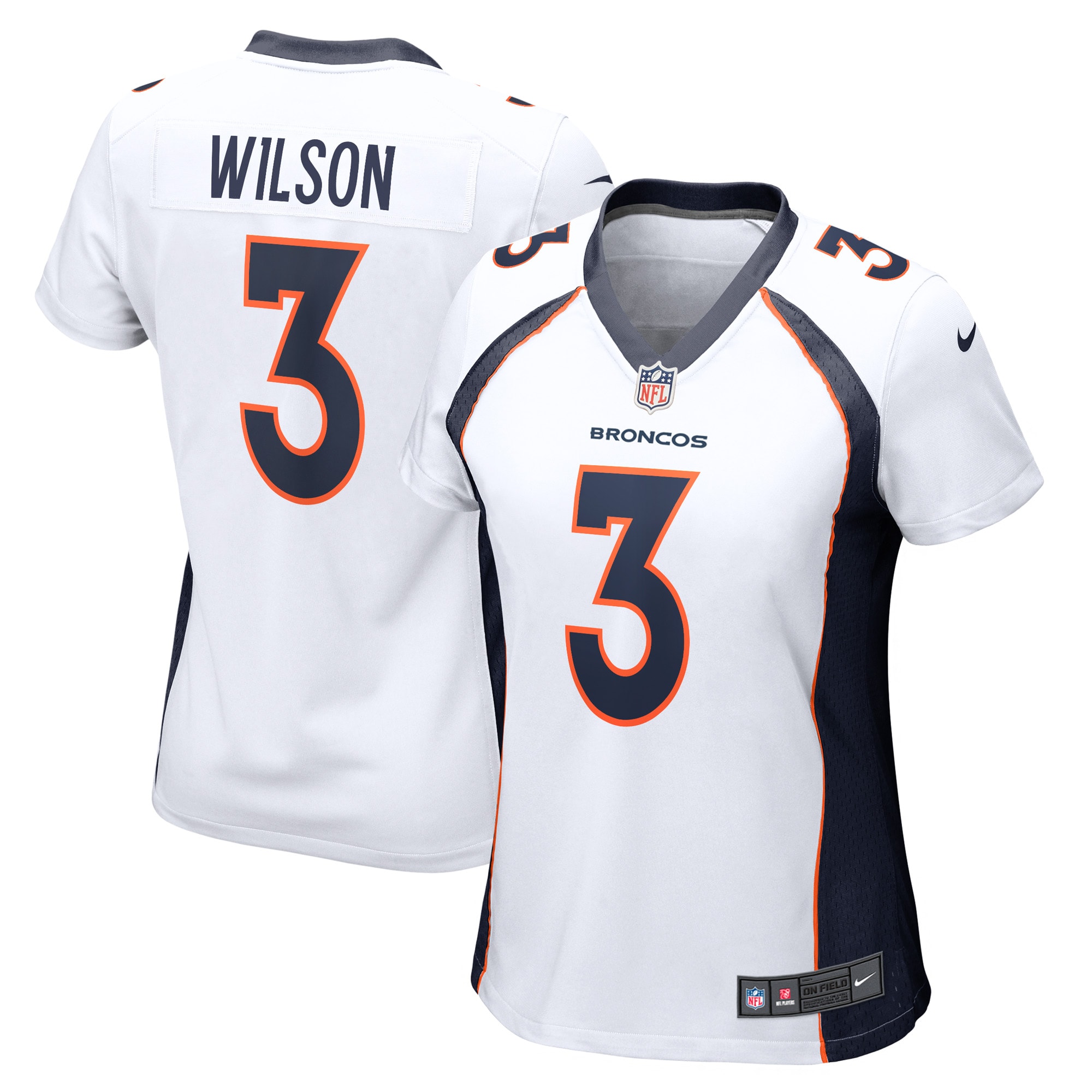 Women's Denver Broncos Russell Wilson White Player Jersey Js4679