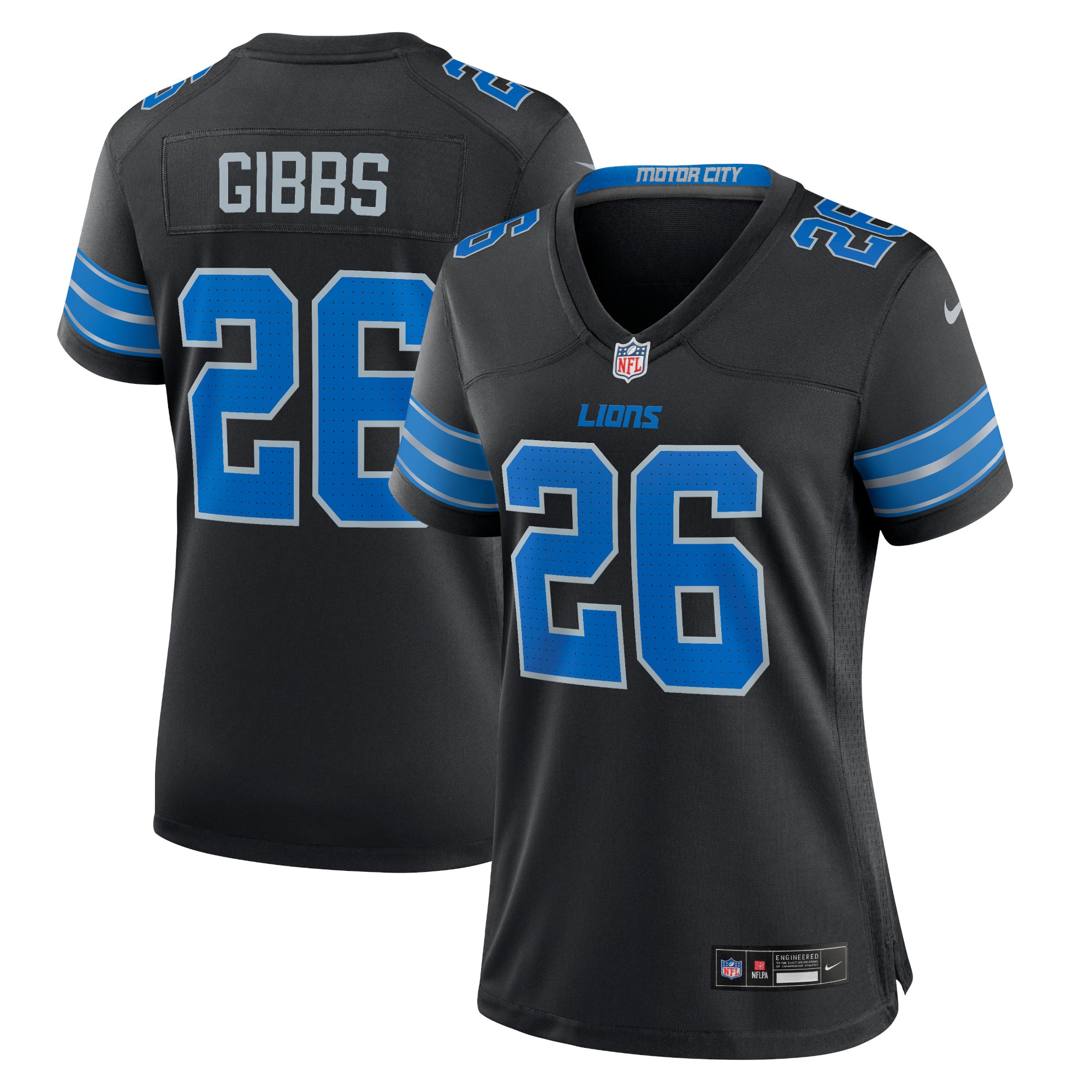 Women's Detroit Lions Jahmyr Gibbs Black 2nd Alternate Game Jersey Js8945