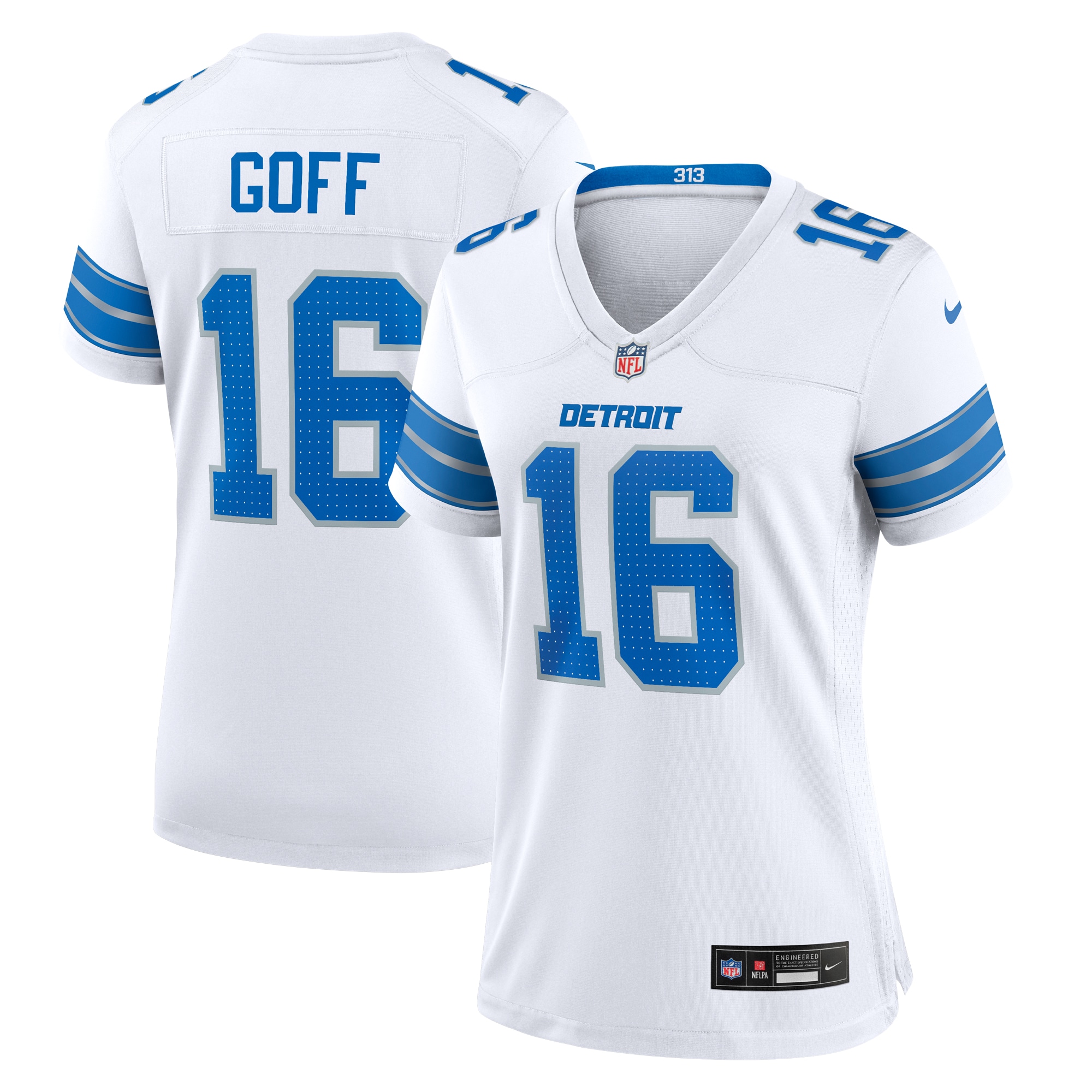 Women's Detroit Lions Jared Goff White Game Jersey Js6380