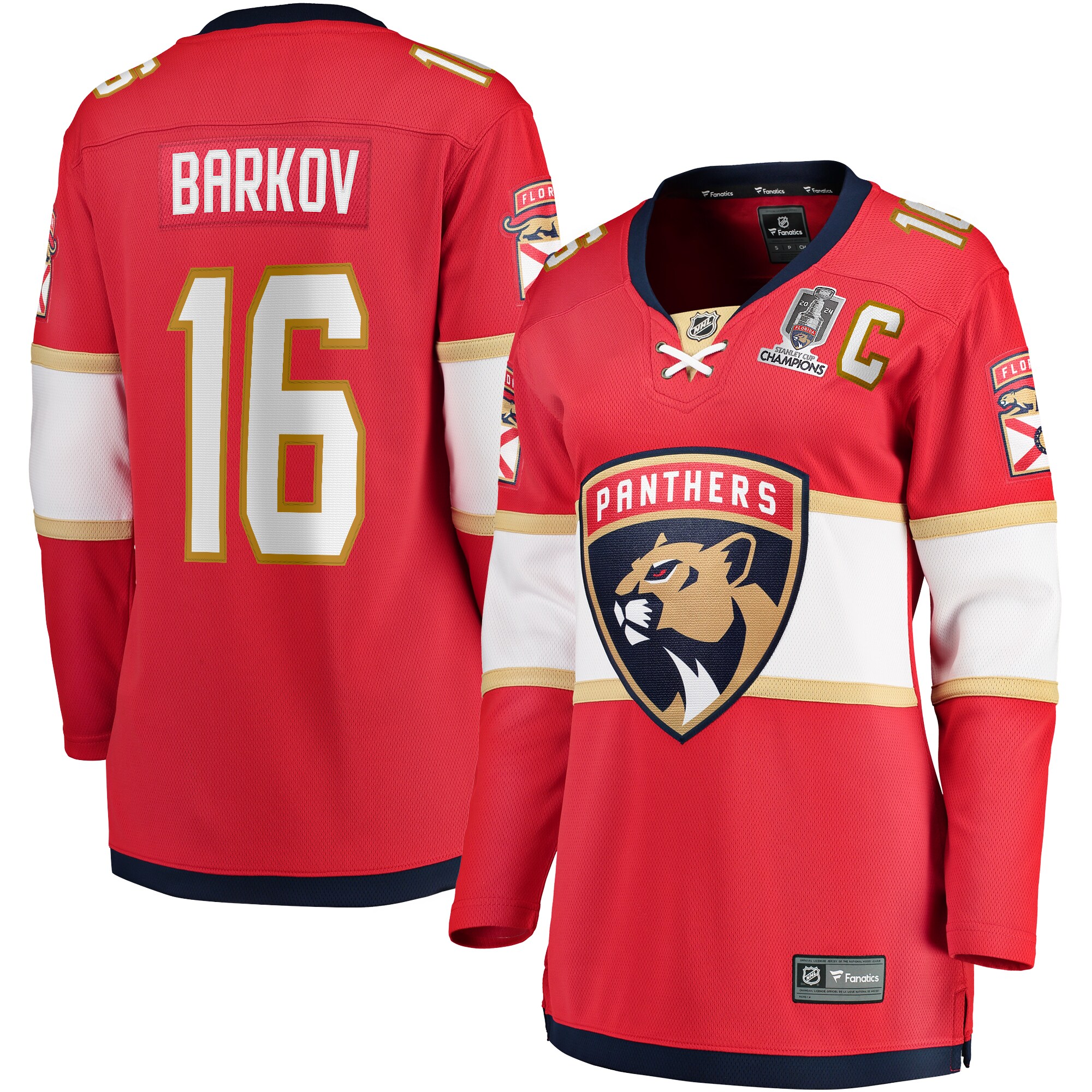 Women's Florida Panthers Aleksander Barkov Red Home 2024 Stanley Cup Champions Breakaway Player Jersey