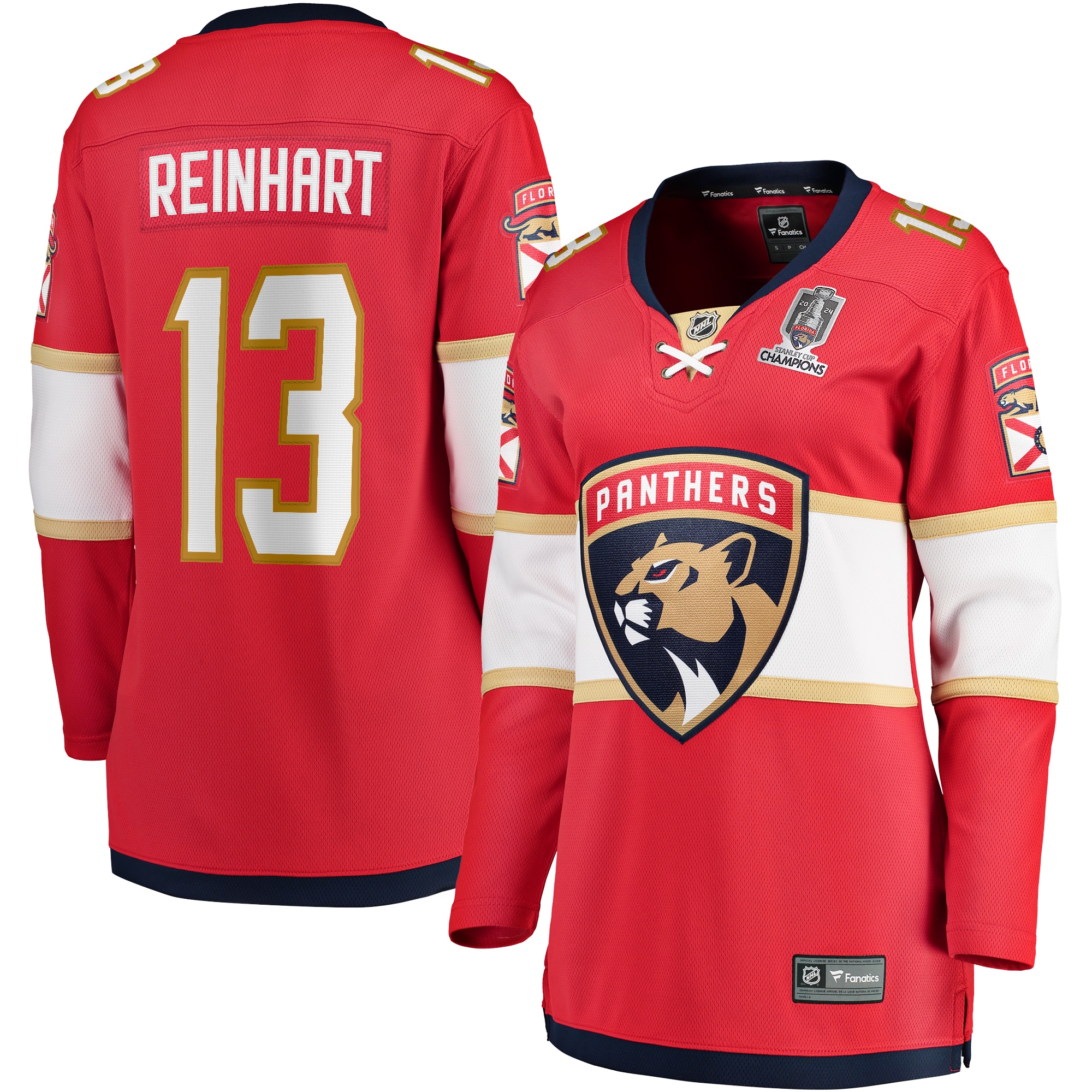 Women's Florida Panthers Sam Reinhart Red Home 2024 Stanley Cup Champions Breakaway Player Jersey