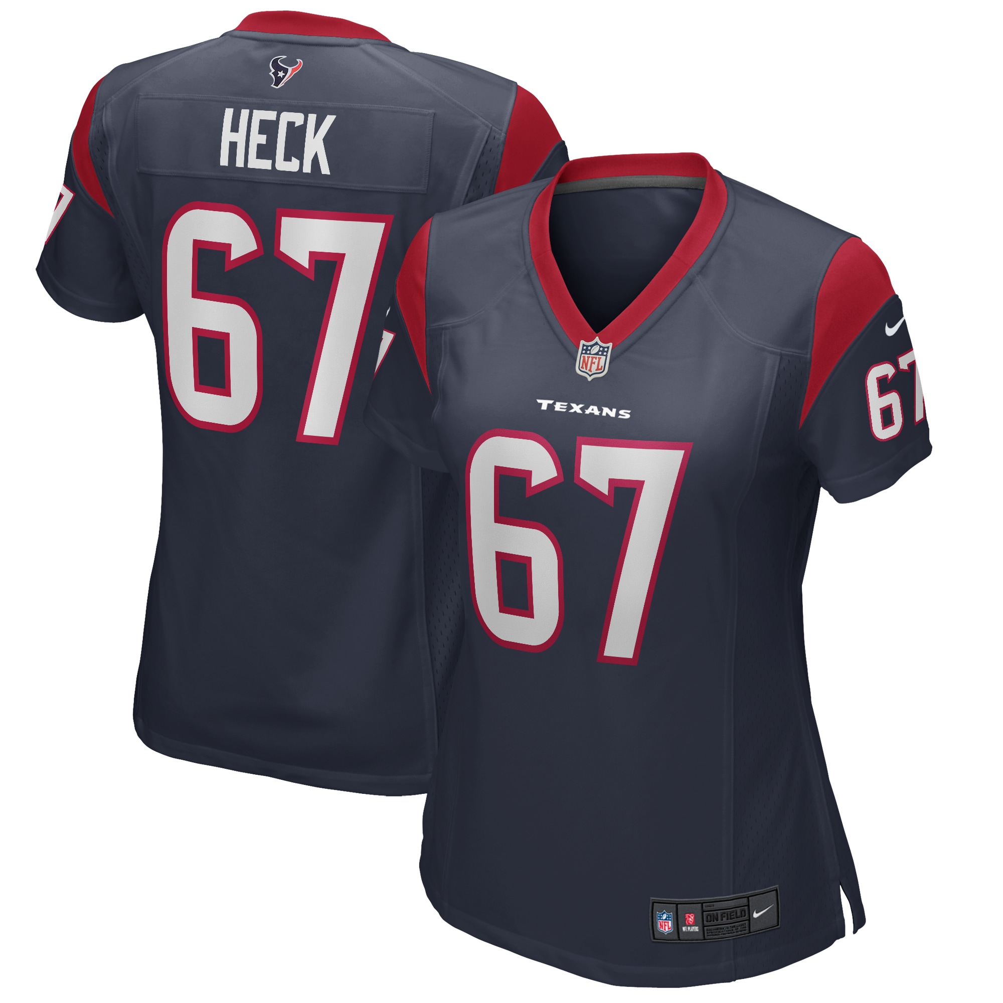 Women's Houston Texans Charlie Heck Navy Game Jersey Js9933