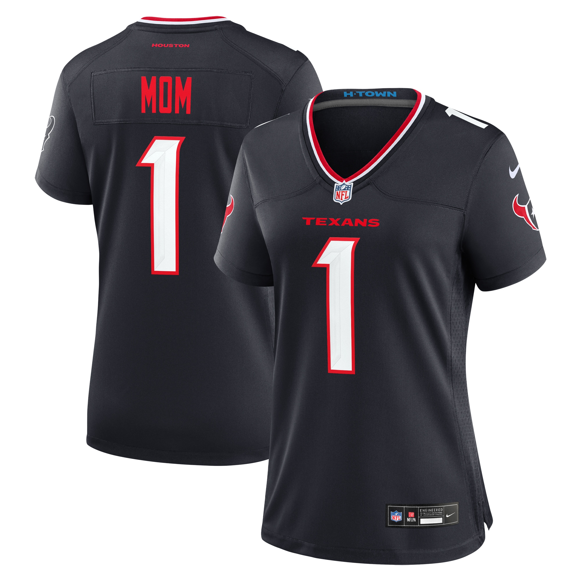 Women's Houston Texans Navy #1 Mom Game Jersey Js4206