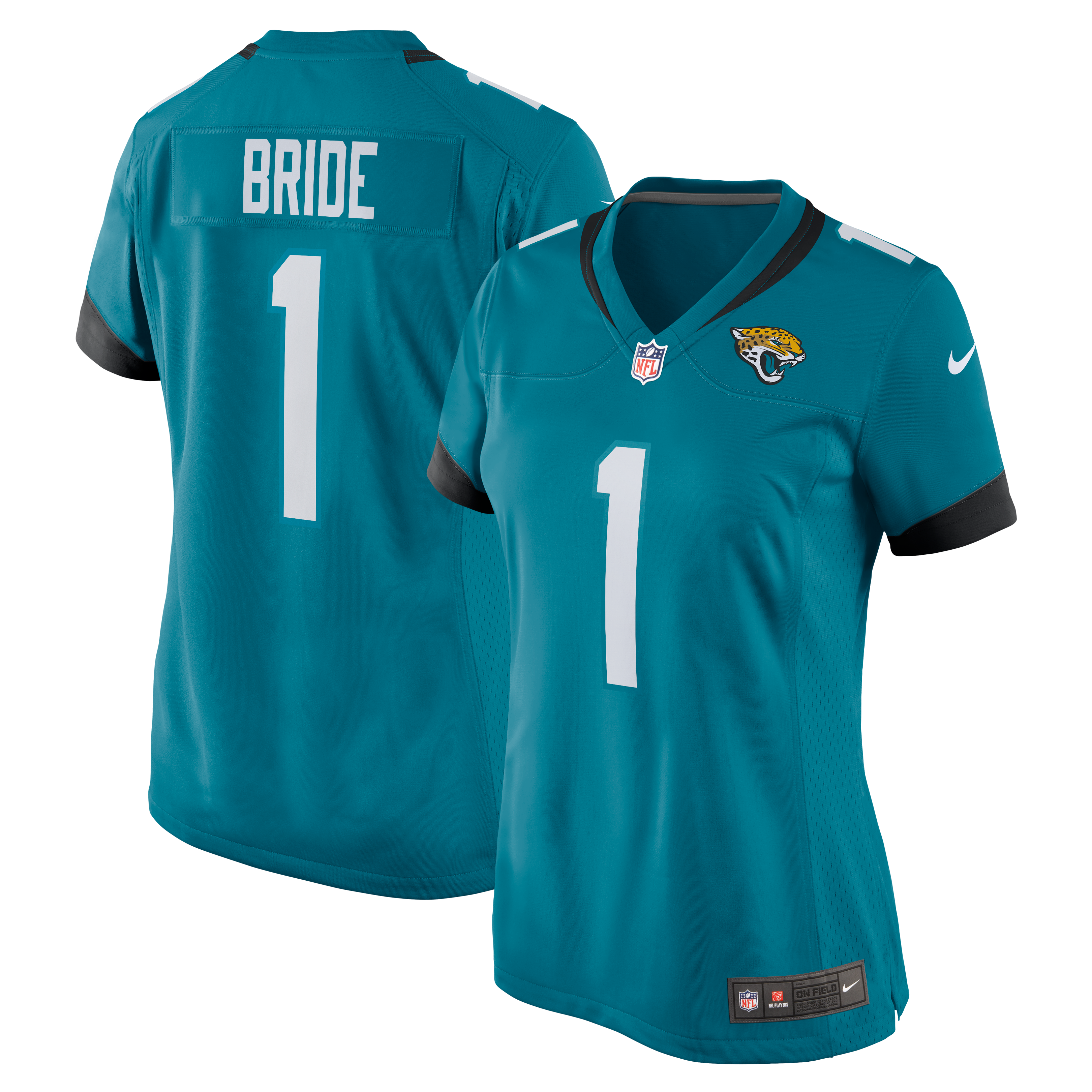 Women's Jacksonville Jaguars Number 1 Bride Teal Game Jersey Js7147