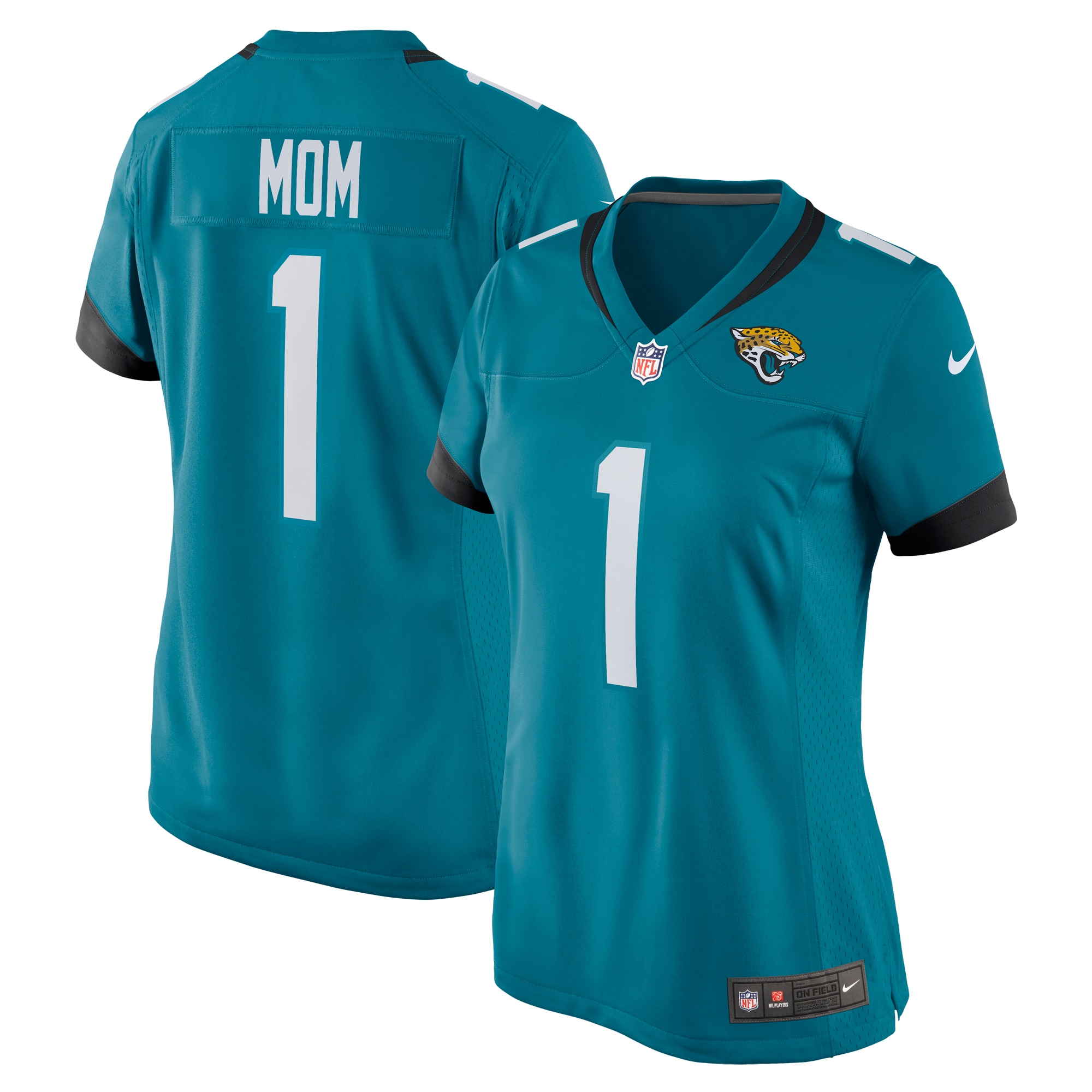 Women's Jacksonville Jaguars Number 1 Mom Teal Game Jersey Js7967