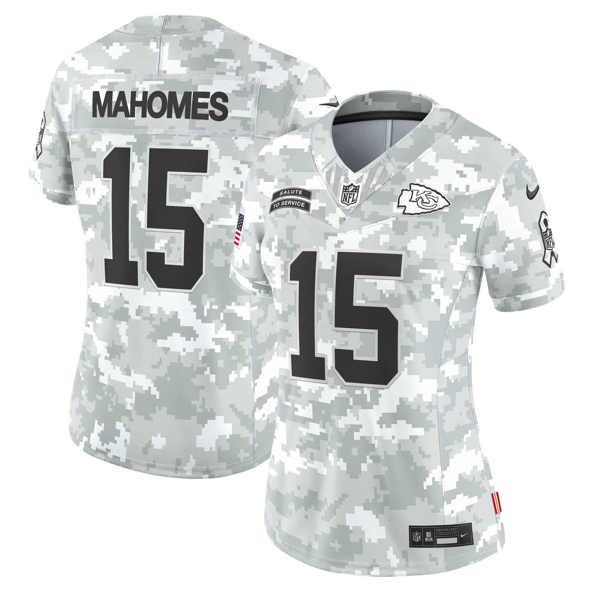 Women's Kansas City Chiefs Patrick Mahomes Arctic Camo 2024 Salute To Service Limited Jersey Js7024