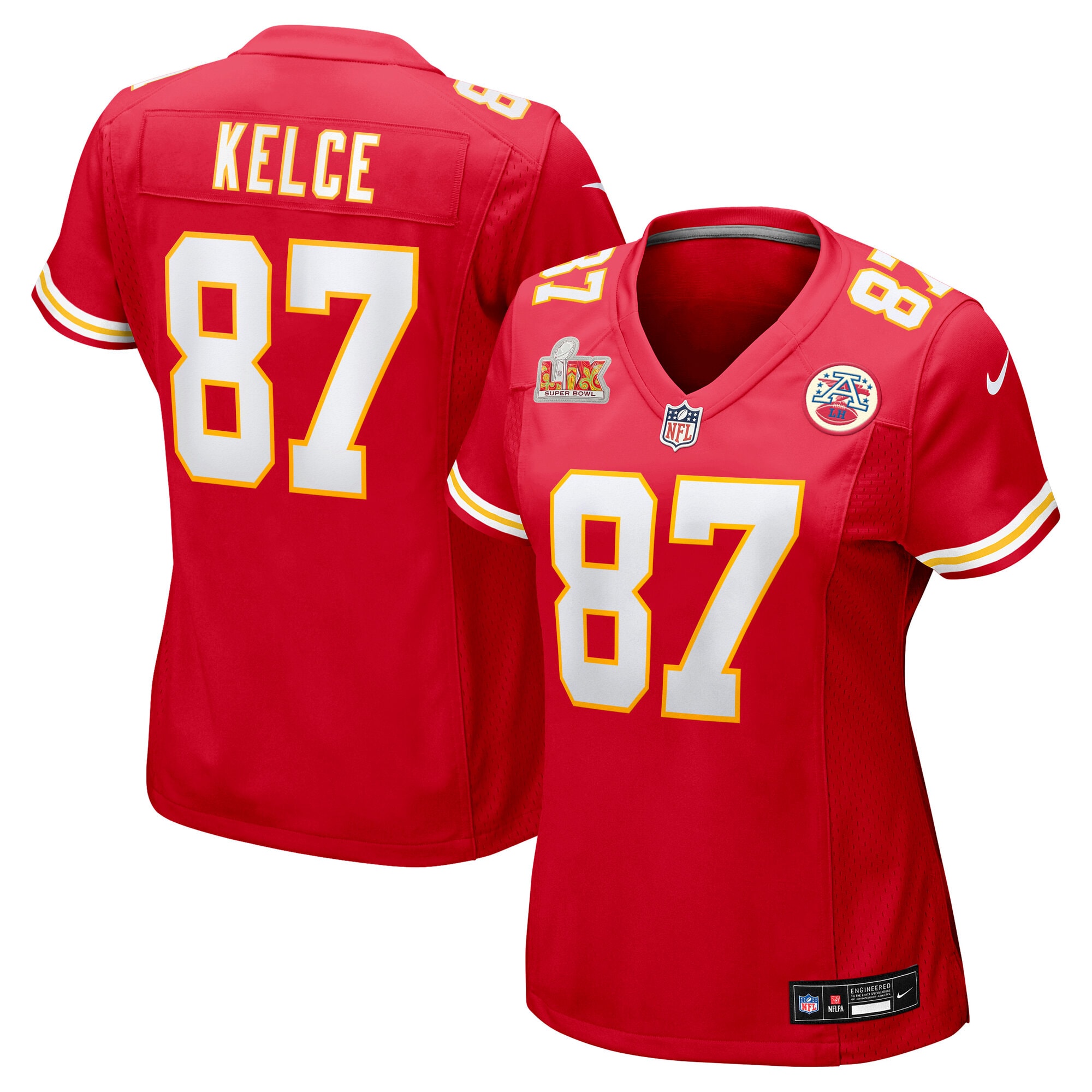 Women's Kansas City Chiefs Travis Kelce Red Super Bowl Lix Game Jersey Js3210