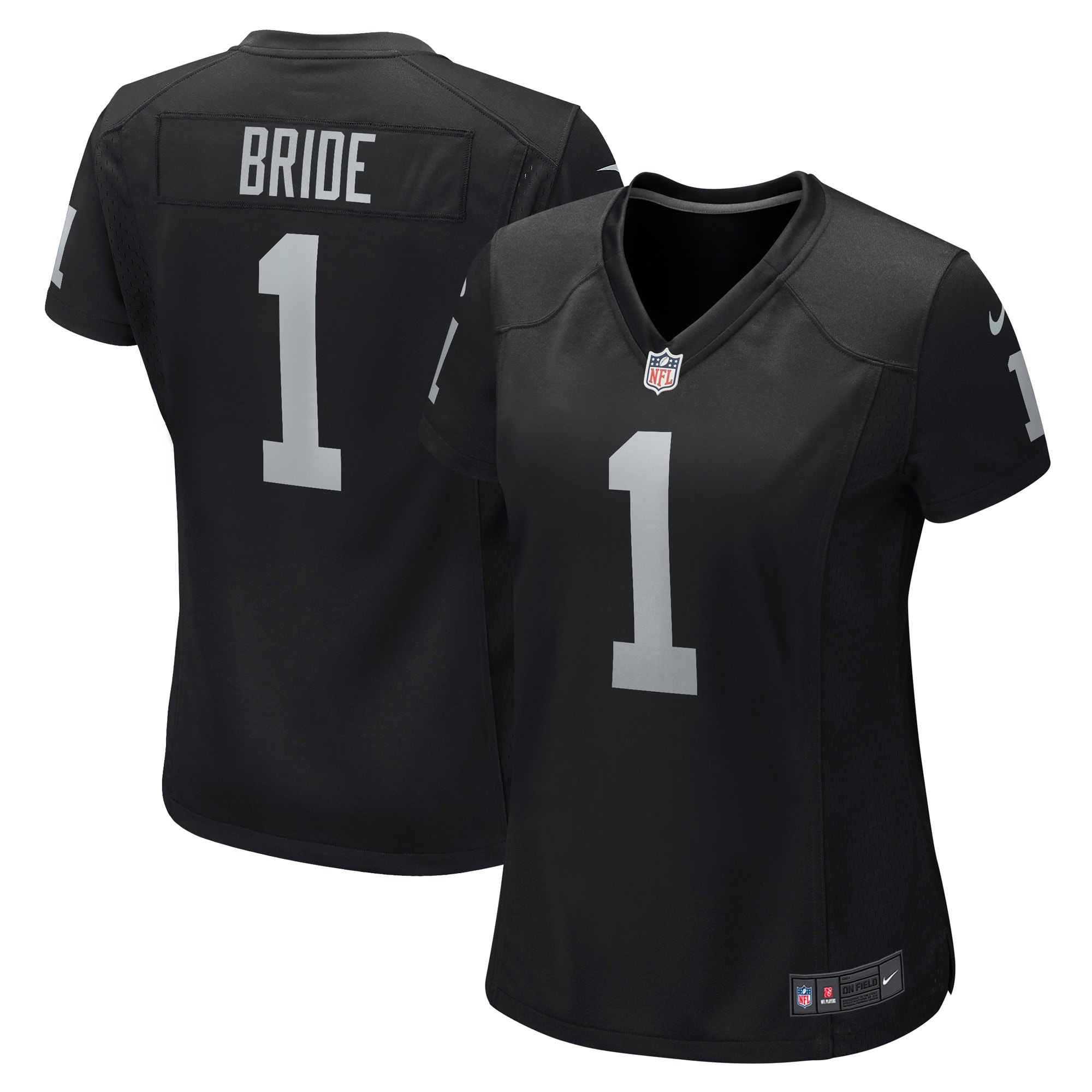Women's Las Vegas Raiders Number 1 Bride Black Game Jersey Js8547
