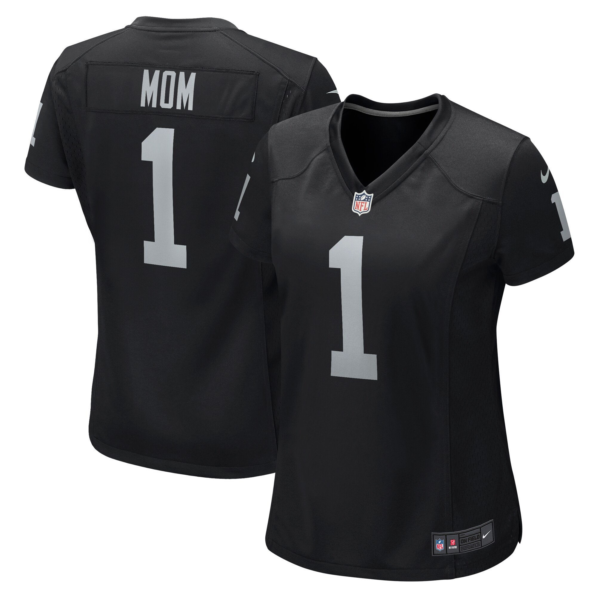 Women's Las Vegas Raiders Number 1 Mom Black Game Jersey Js5560