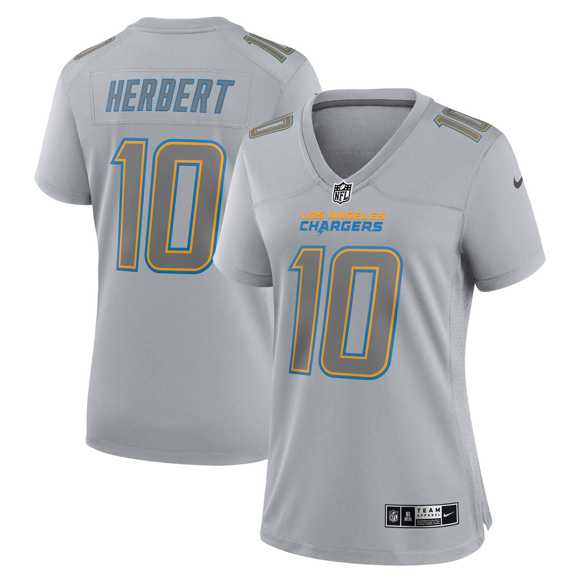 Women's Los Angeles Chargers Justin Herbert Gray Atmosphere Fashion Game Jersey Js4196