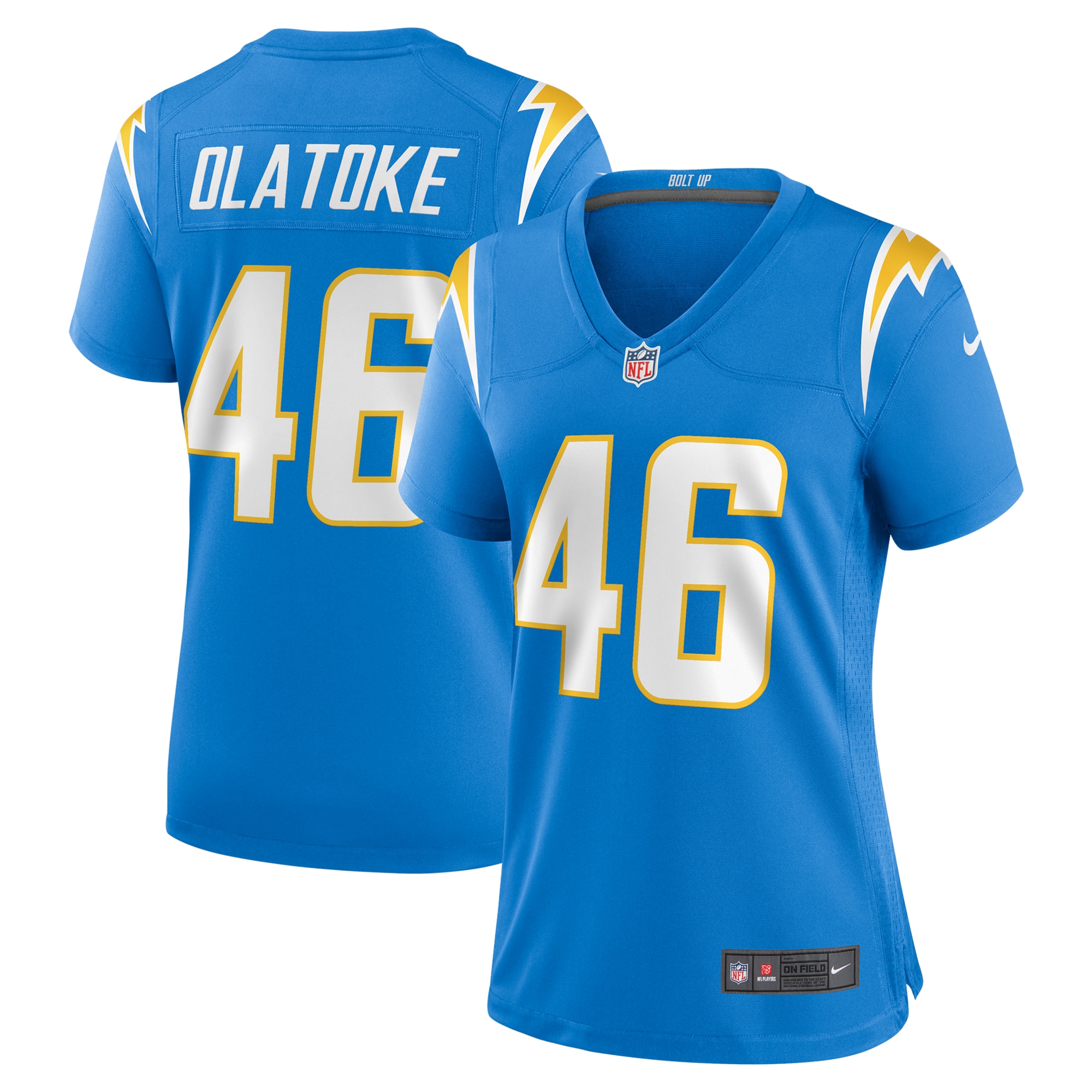 Women's Los Angeles Chargers Praise Olatoke Powder Blue Team Game Jersey Js4706