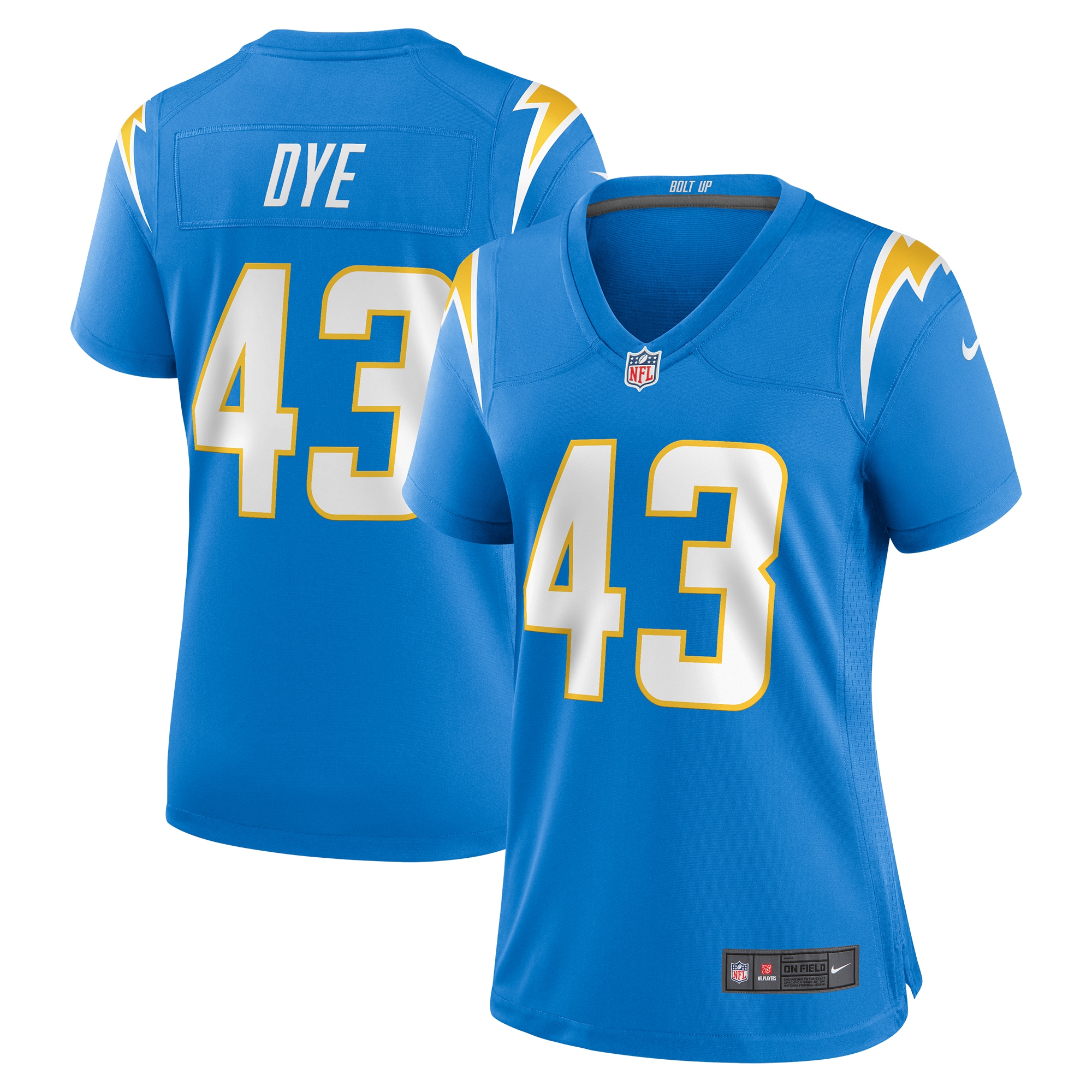 Women's Los Angeles Chargers Troy Dye Powder Blue Game Jersey Js9411
