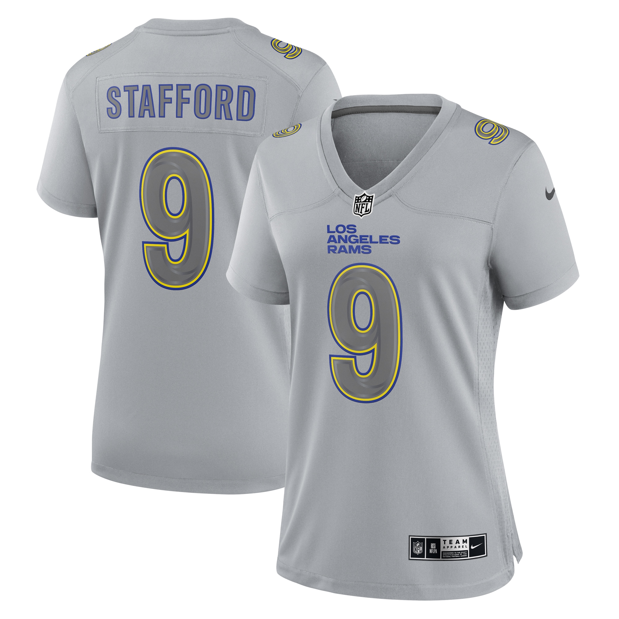 Women's Los Angeles Rams Matthew Stafford Gray Atmosphere Fashion Game Jersey Js3544