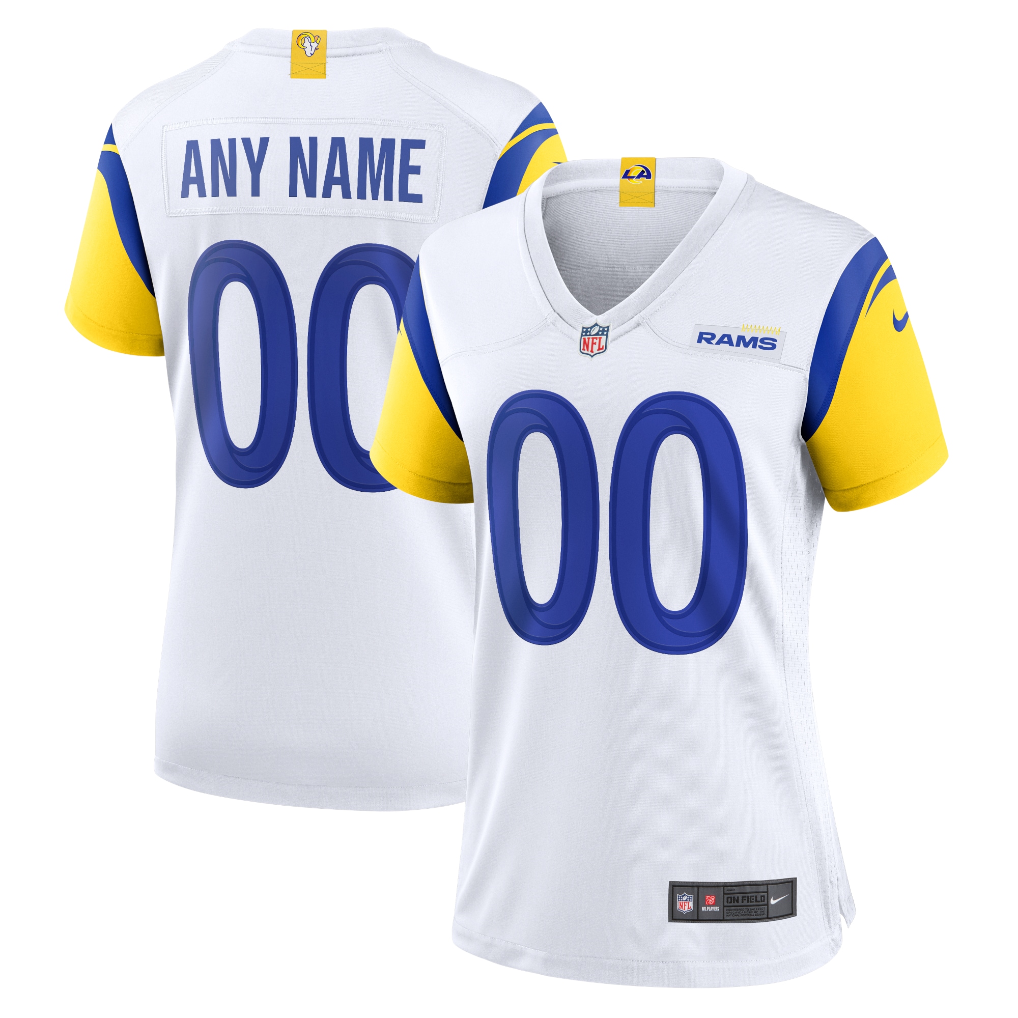 Women's Los Angeles Rams White Alternate Custom Jersey Js4059