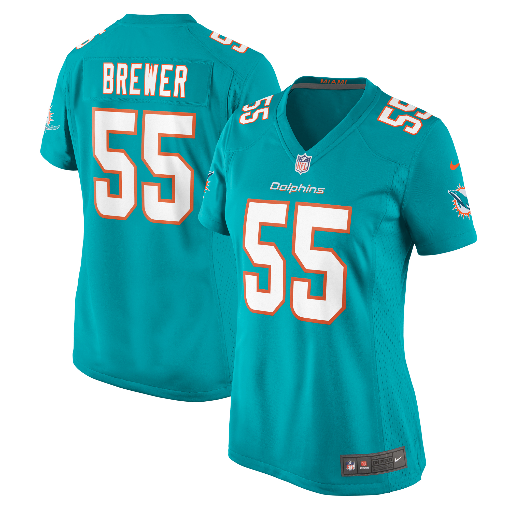 Women's Miami Dolphins Aaron Brewer Aqua Game Jersey Js5165