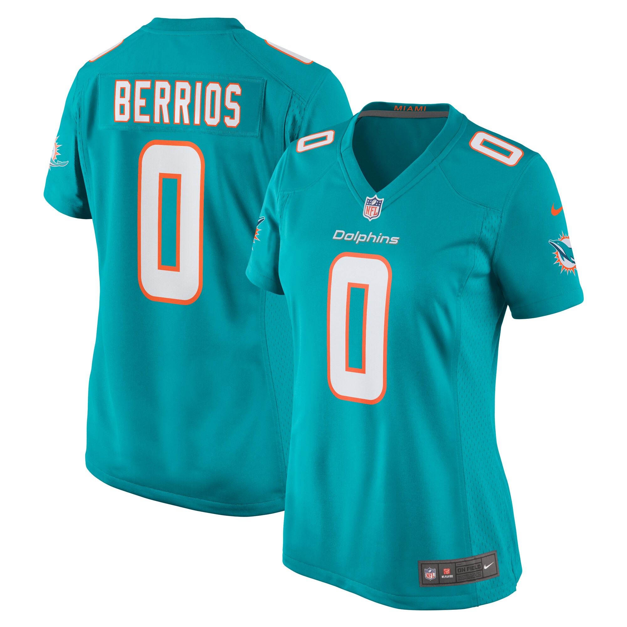 Women's Miami Dolphins Braxton Berrios Aqua Game Jersey Js6036