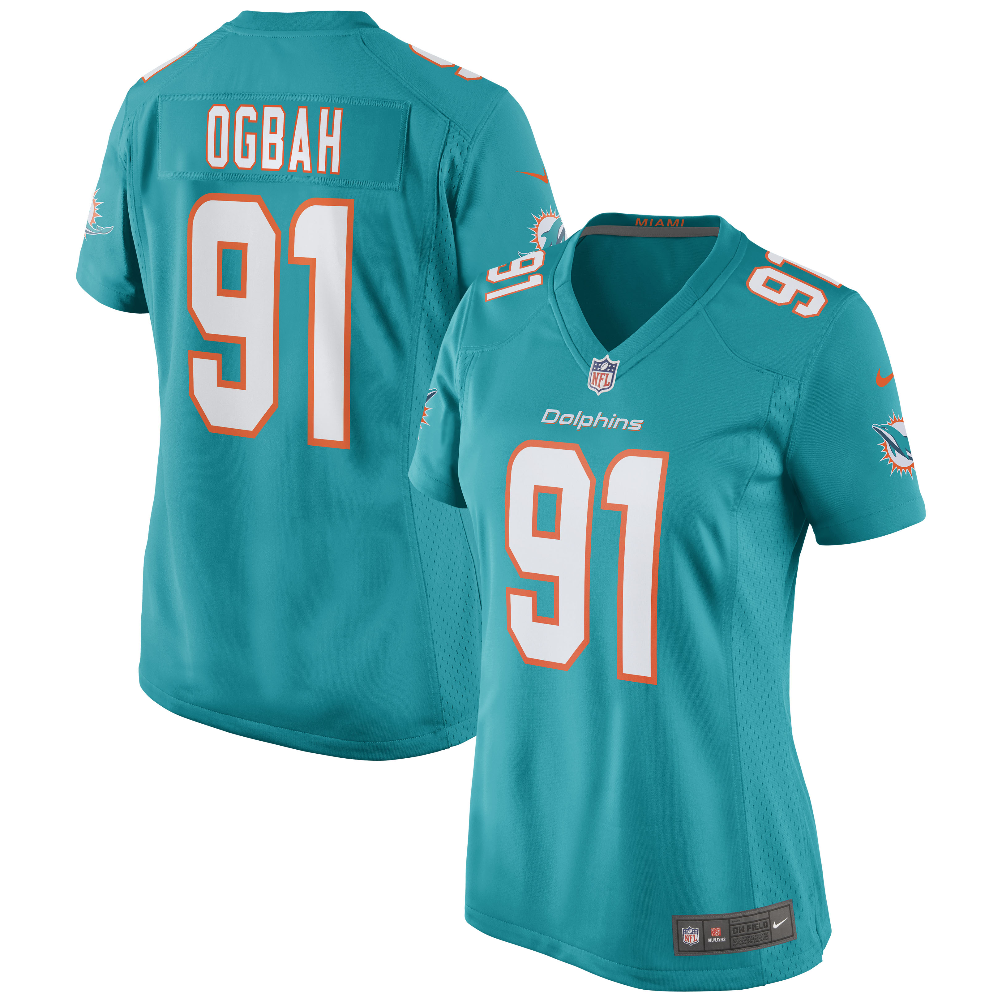 Women's Miami Dolphins Emmanuel Ogbah Aqua Game Jersey Js6181