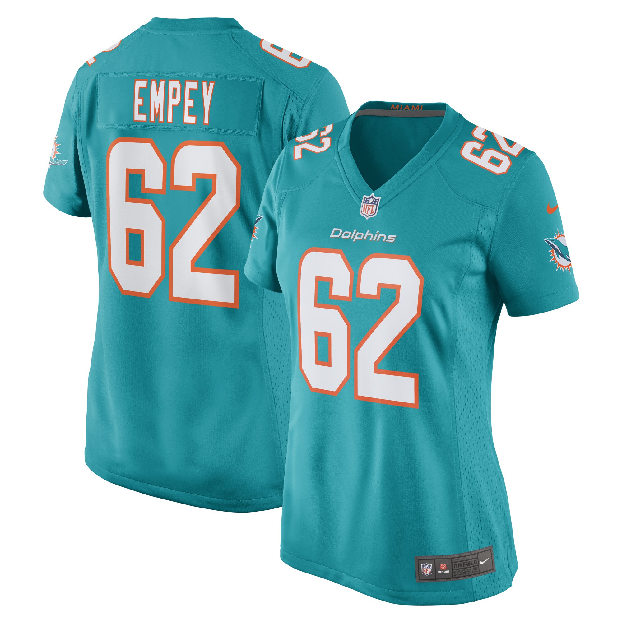 Women's Miami Dolphins James Empey Aqua Game Player Jersey Js1169