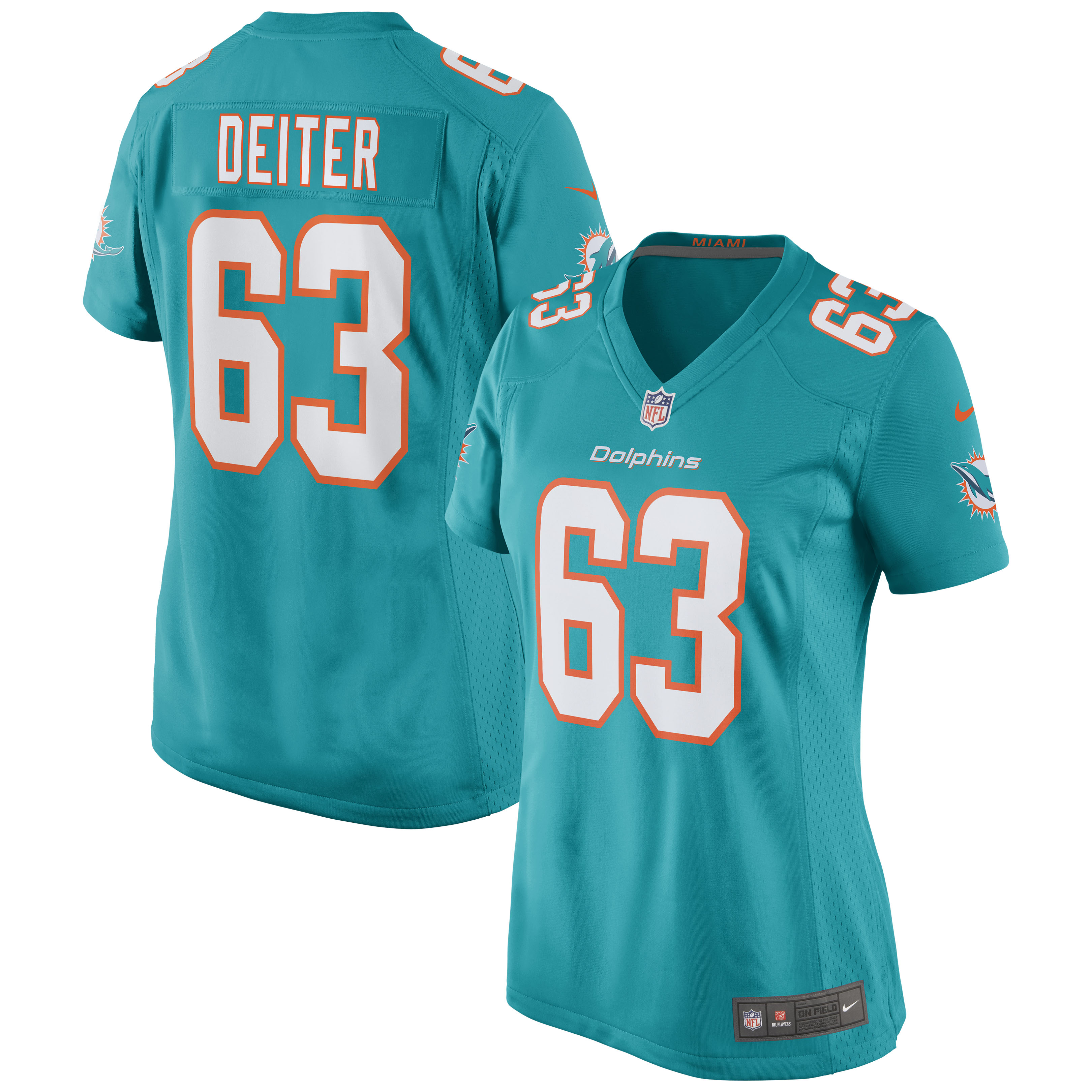 Women's Miami Dolphins Michael Deiter Aqua Game Jersey Js4064