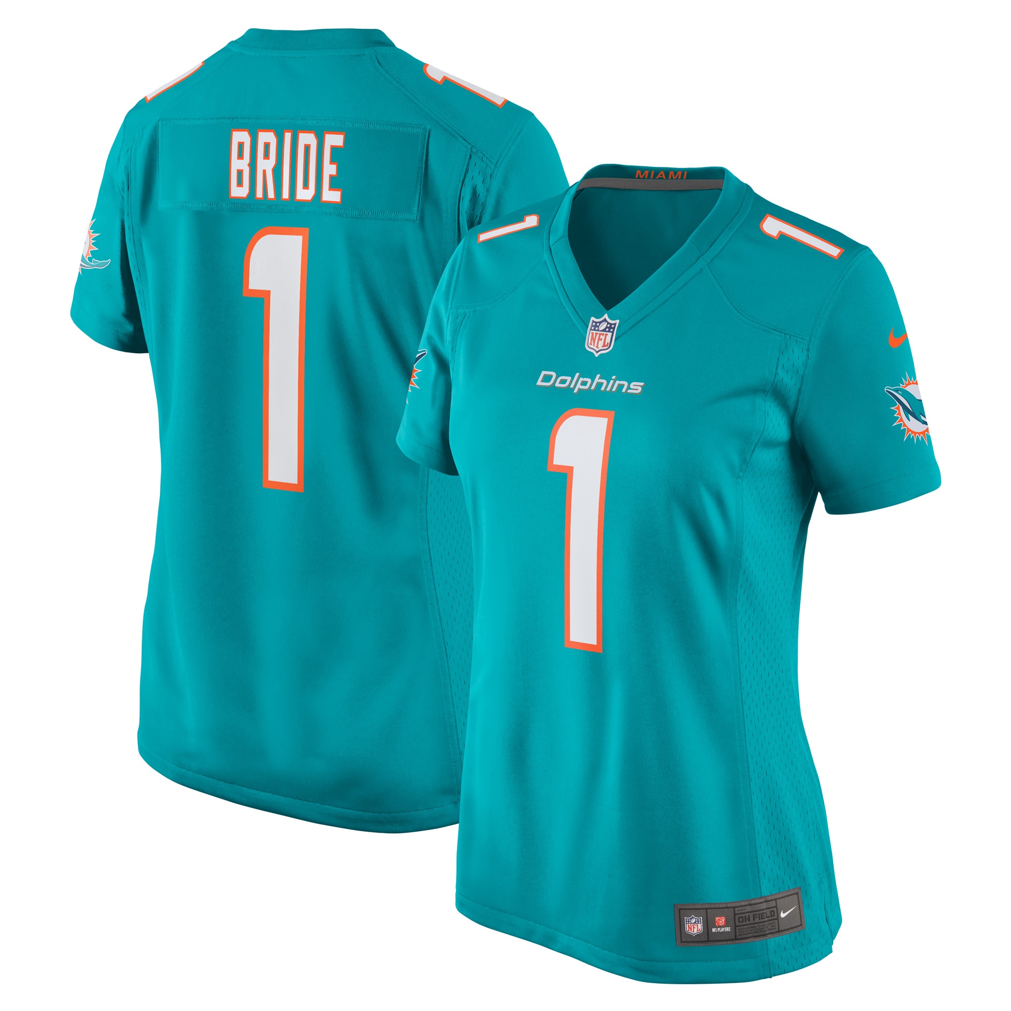 Women's Miami Dolphins Number 1 Bride Aqua Game Jersey Js2249