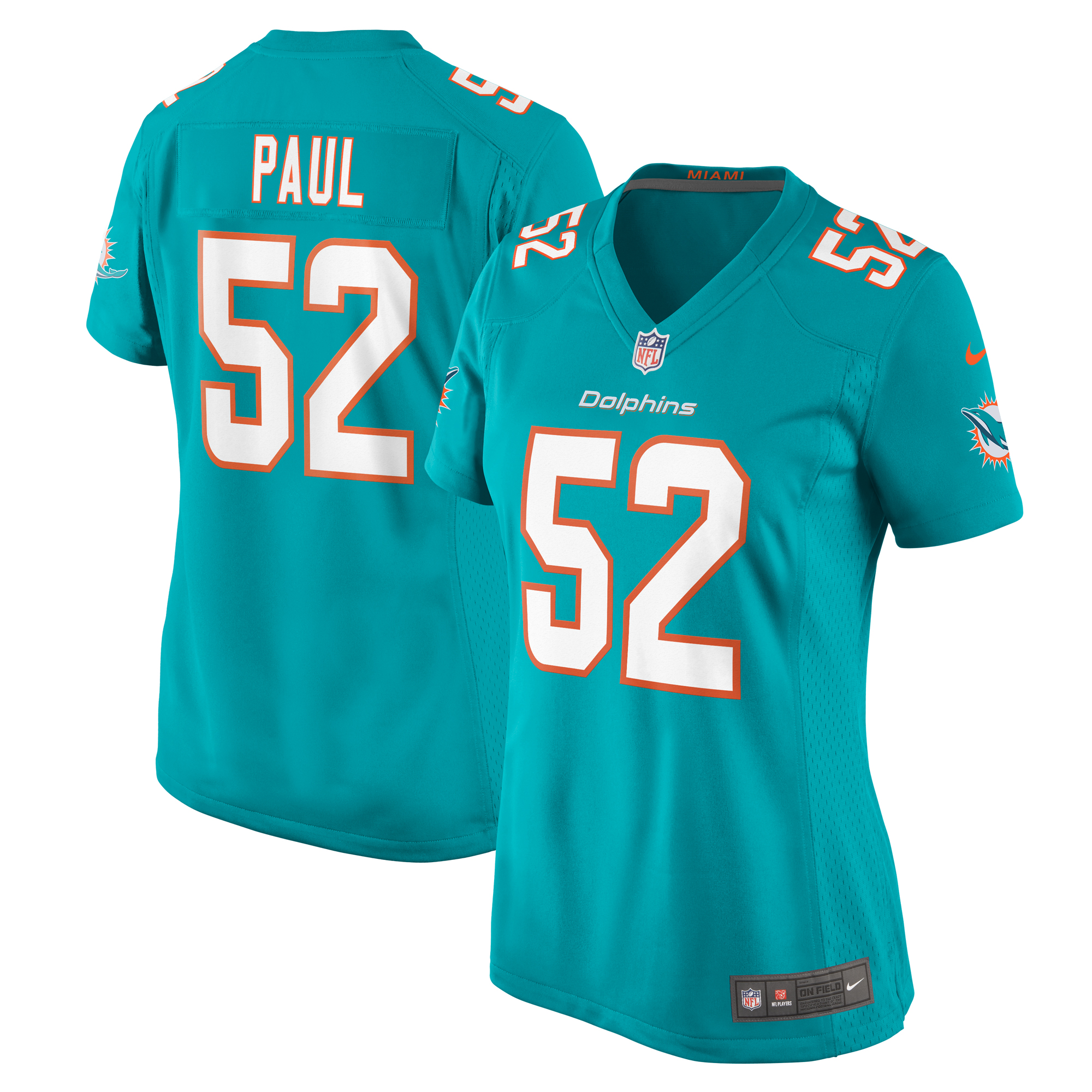 Women's Miami Dolphins Patrick Paul Aqua Game Jersey Js7053