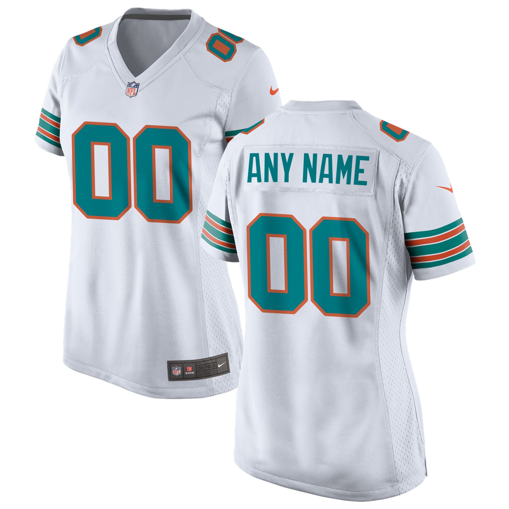 Women's Miami Dolphins White Alternate Custom Game Jersey Js3535