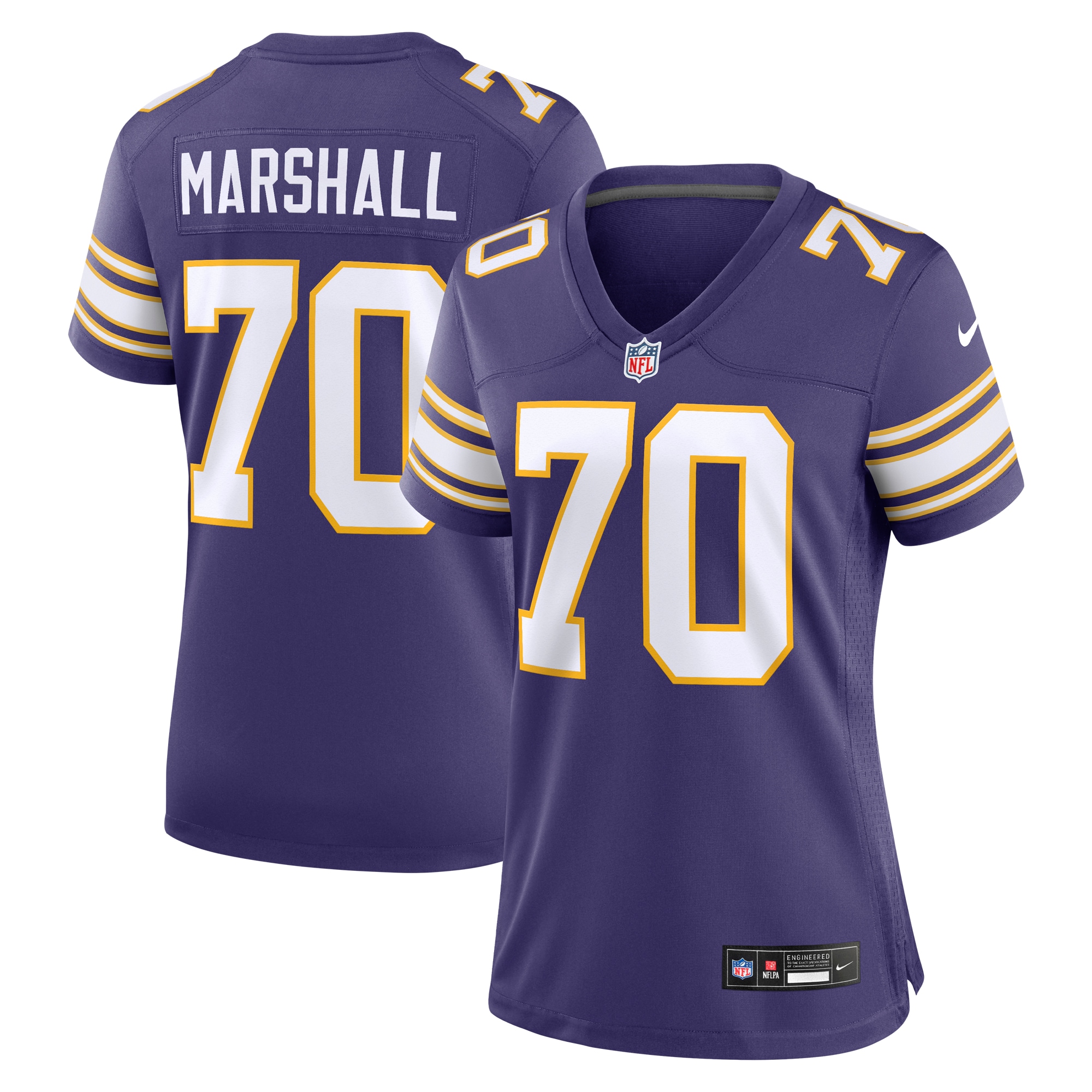 Women's Minnesota Vikings Jim Marshall Purple Classic Retired Player Jersey Js7709