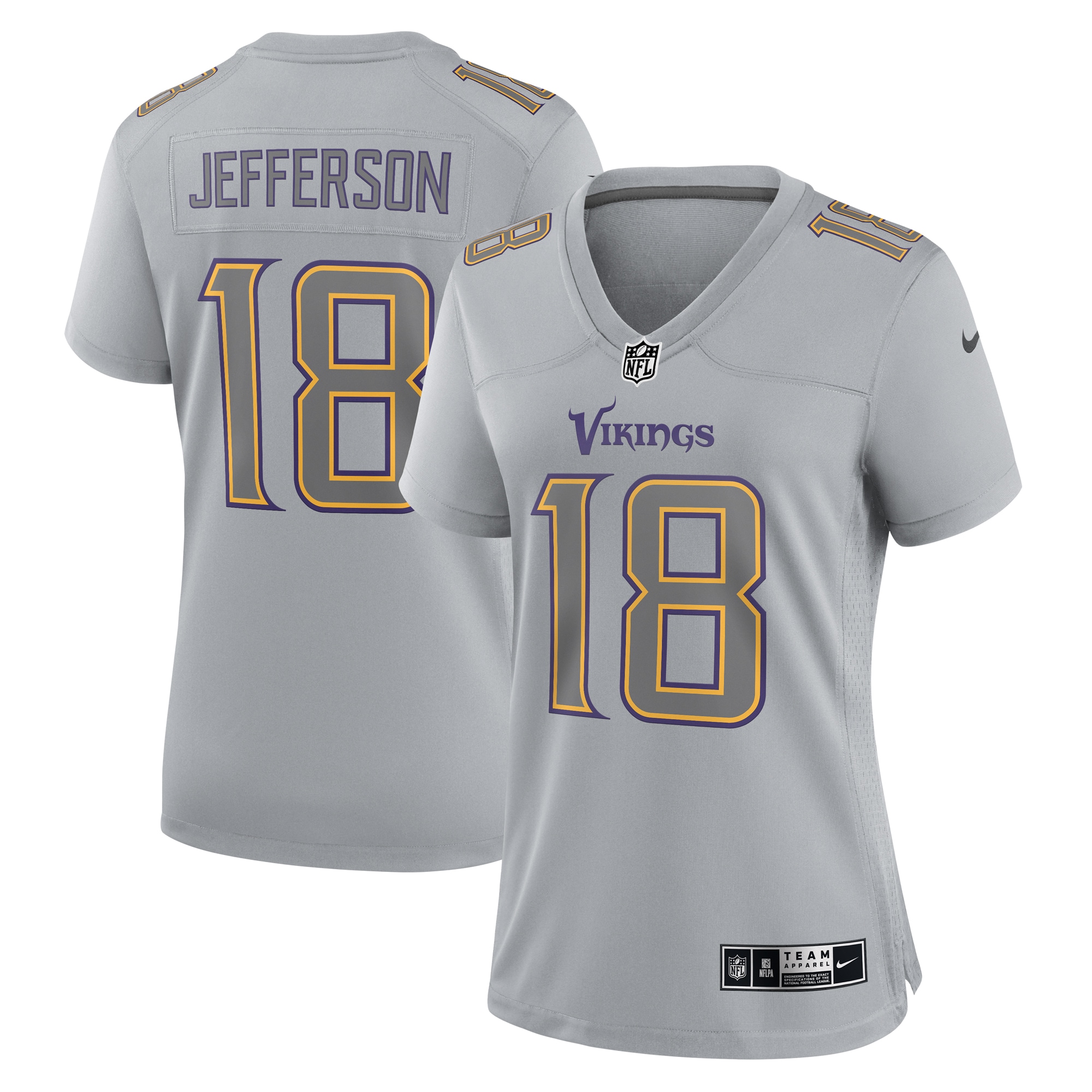 Women's Minnesota Vikings Justin Jefferson Gray Atmosphere Fashion Game Jersey Js3850