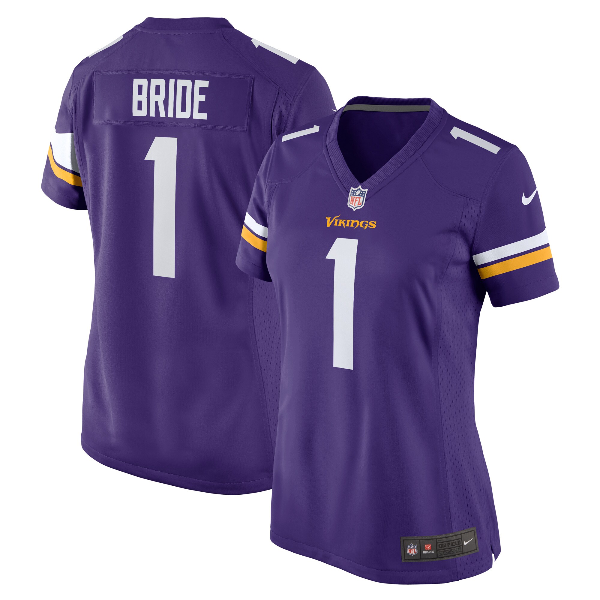 Women's Minnesota Vikings Number 1 Bride Purple Game Jersey Js6665