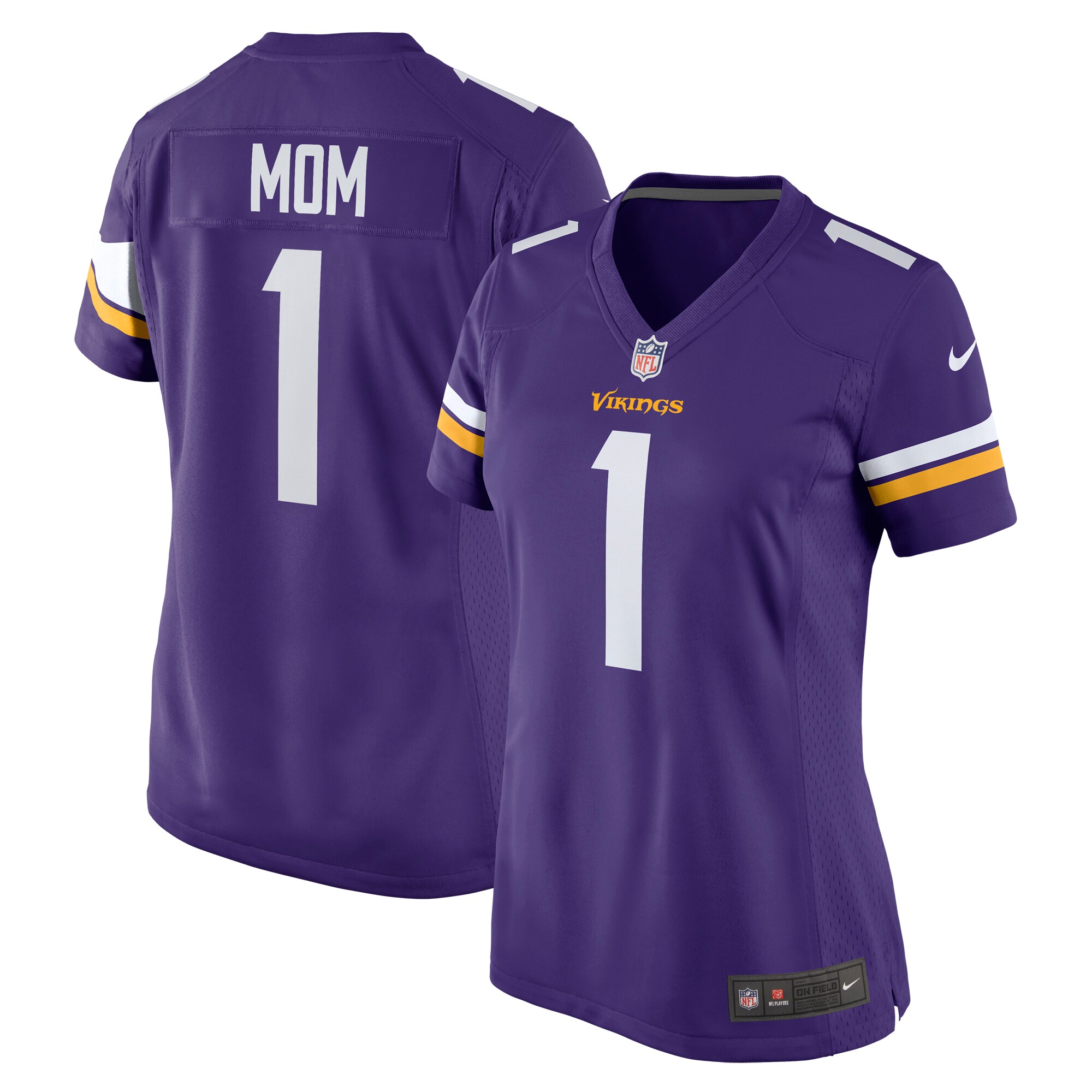 Women's Minnesota Vikings Number 1 Mom Purple Game Jersey Js8493
