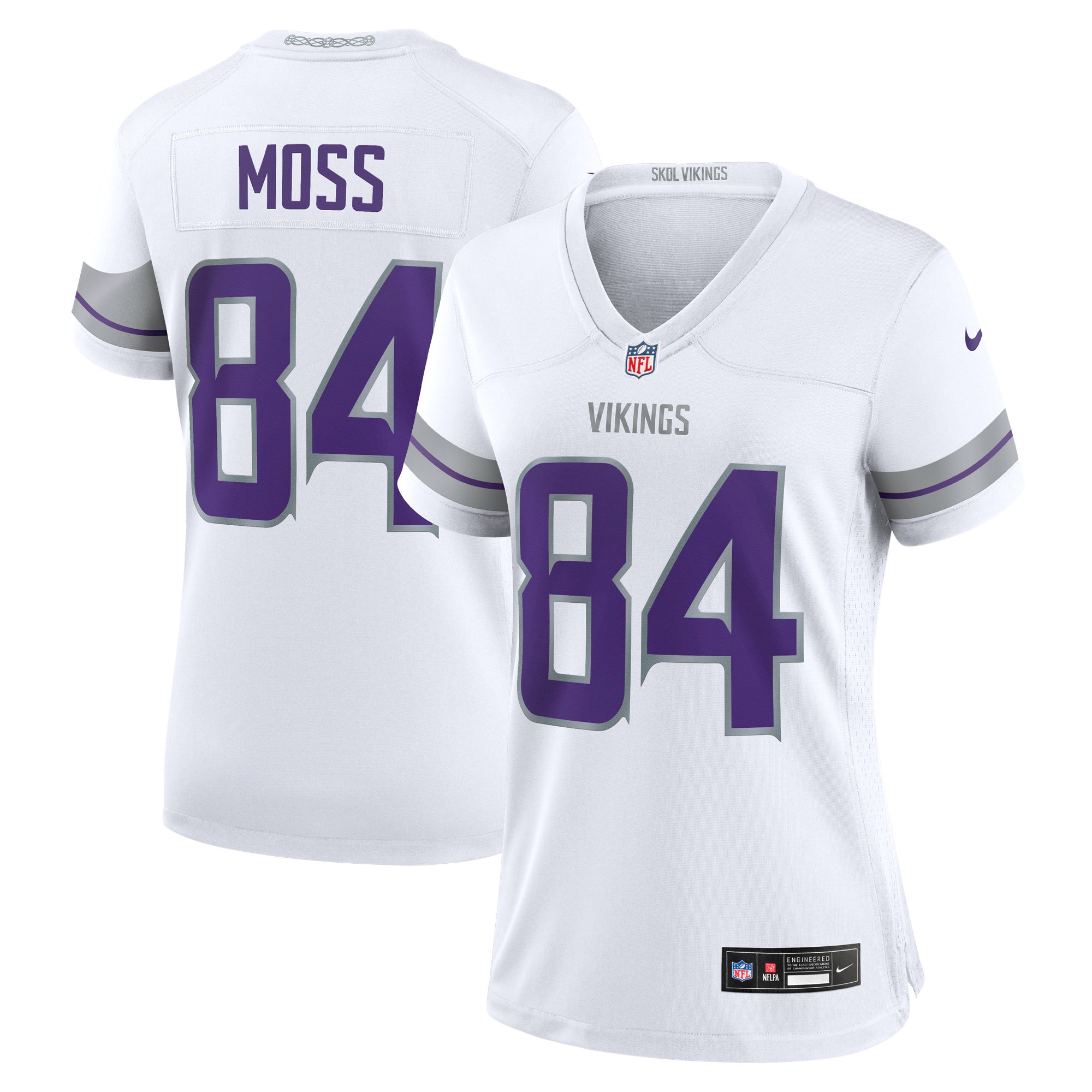 Women's Minnesota Vikings Randy Moss White Alternate Retired Player Game Jersey Js5035