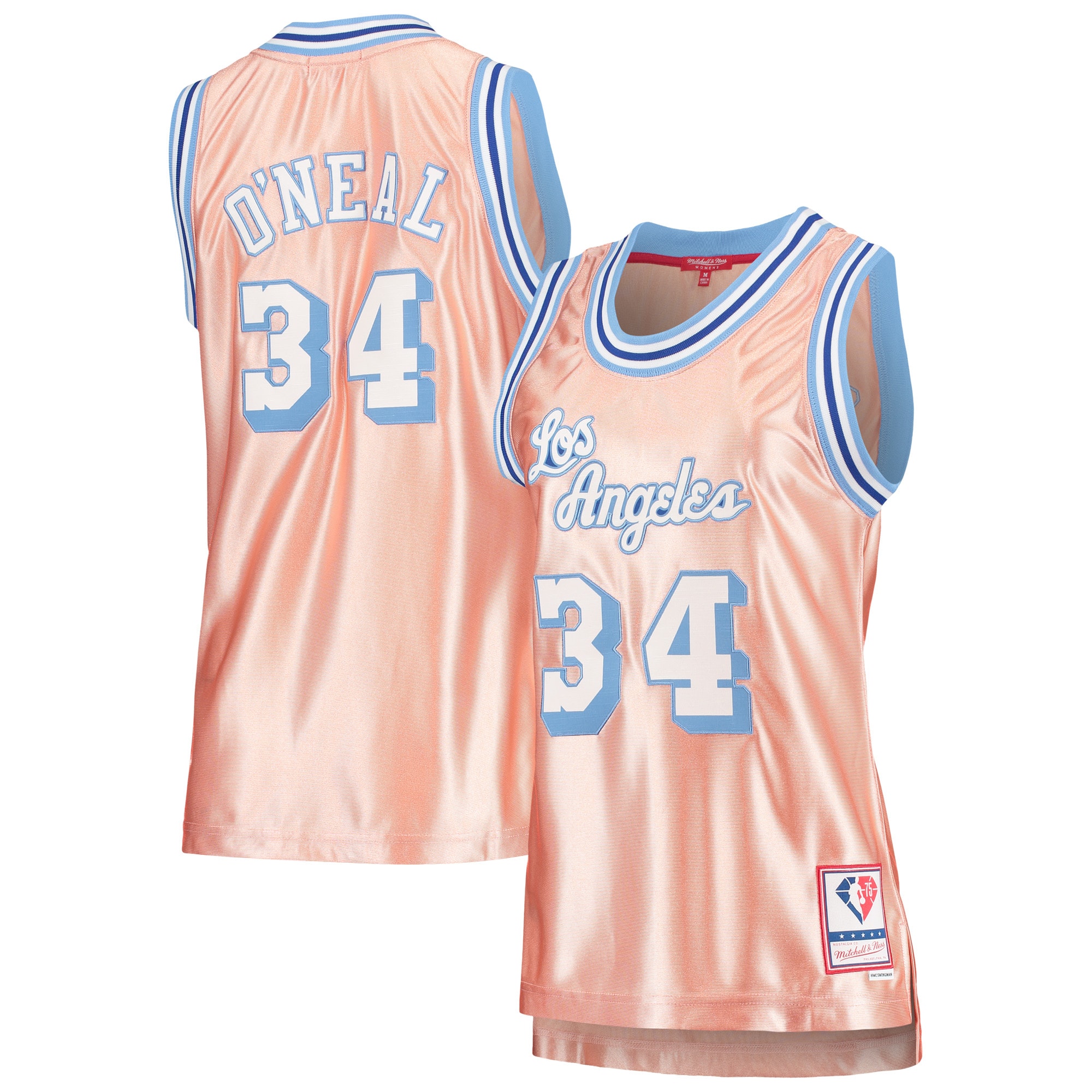 Women's Mitchell & Ness Shaquille O'neal Pink Los Angeles Lakers 75th Anniversary Rose Gold 1996 Swingman Jersey