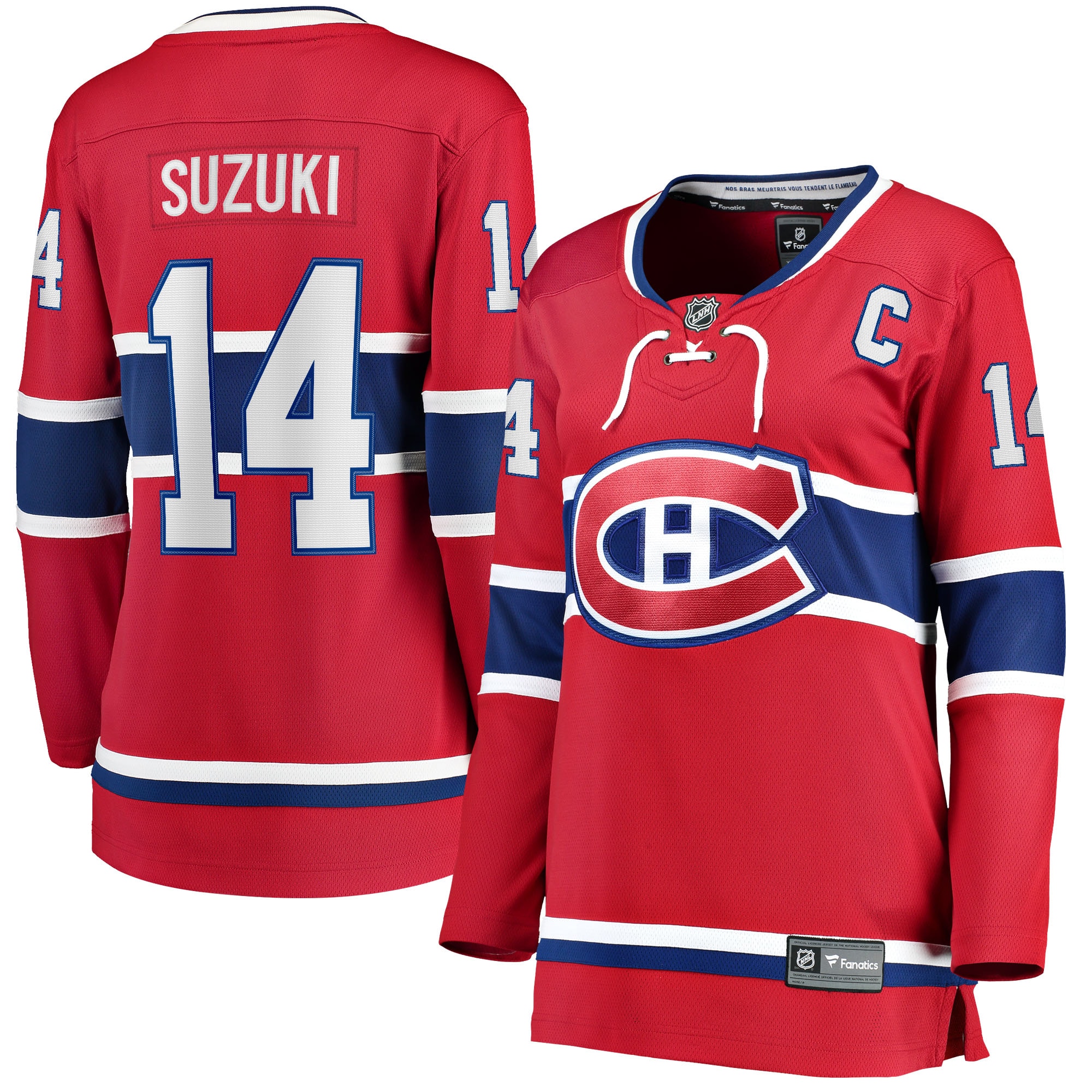 Women's Montreal Canadiens Nick Suzuki Red Home Captain Patch Breakaway Player Jersey