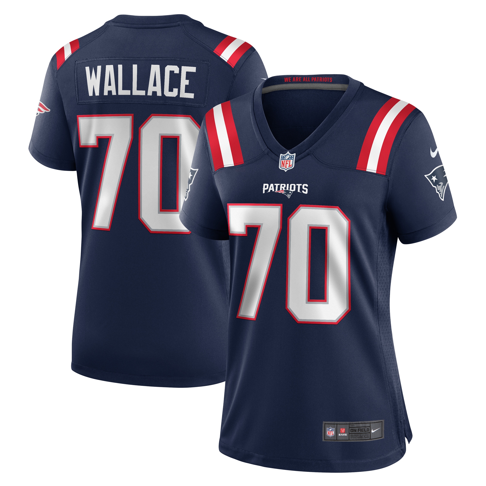 Women's New England Patriots Caedan Wallace Navy Game Jersey Js8944
