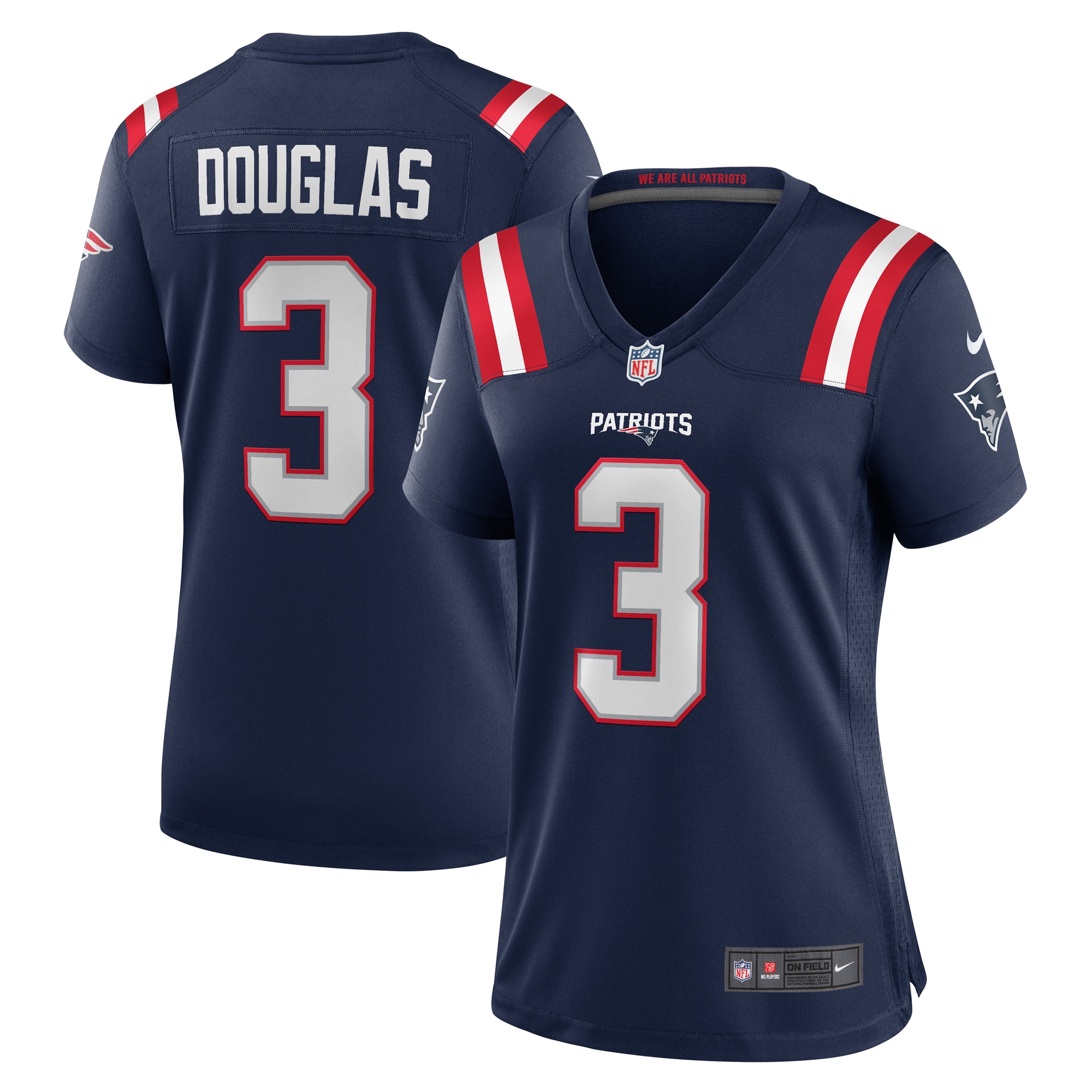 Women's New England Patriots Demario Douglas Navy Game Jersey Js3604