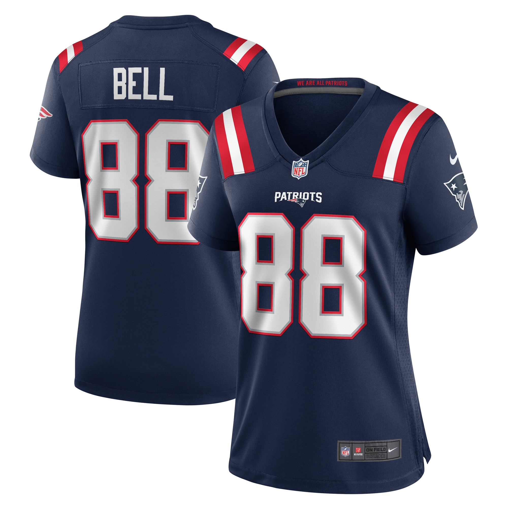 Women's New England Patriots Jaheim Bell Navy Game Jersey Js6829