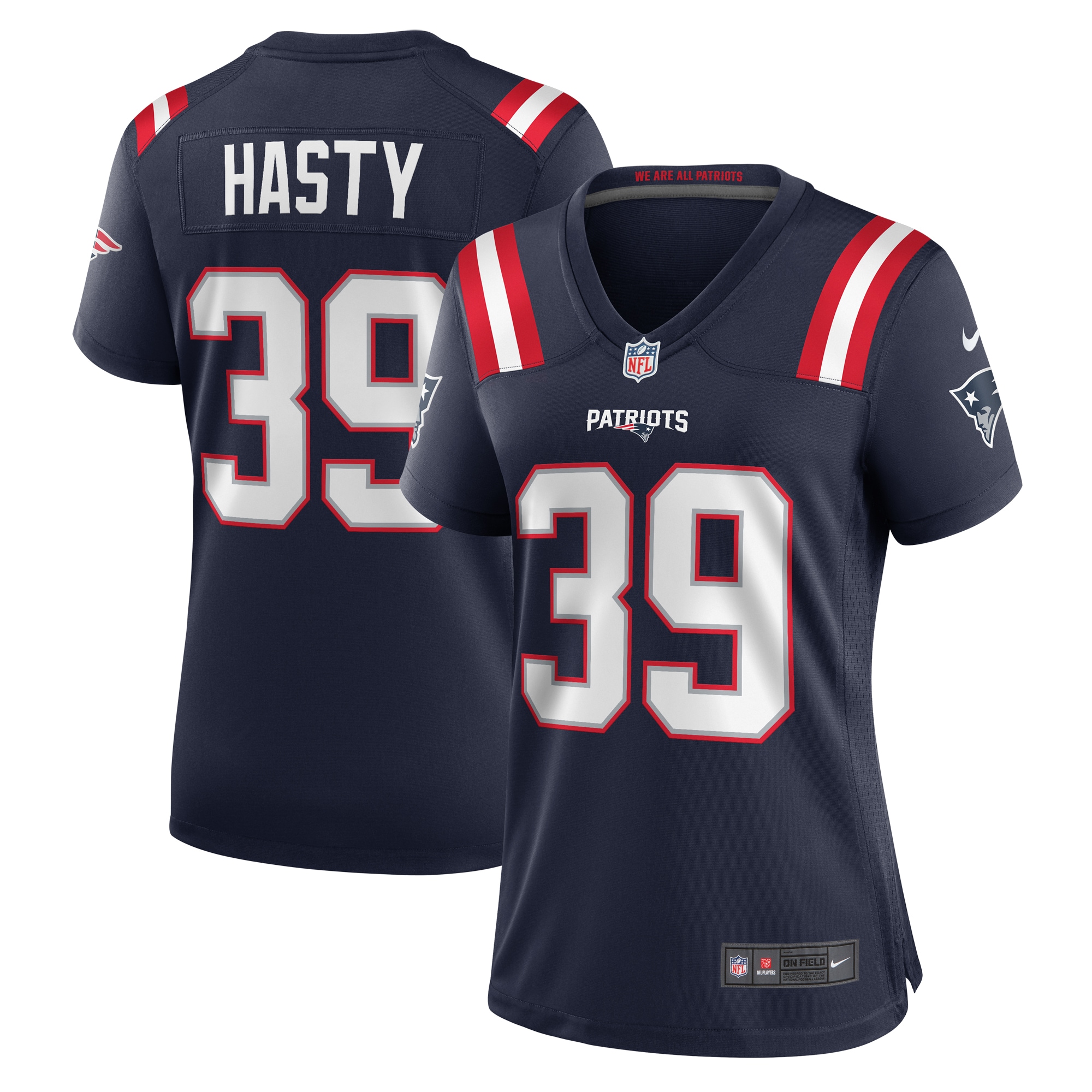 Women's New England Patriots Jamycal Hasty Navy Team Game Jersey Js3873