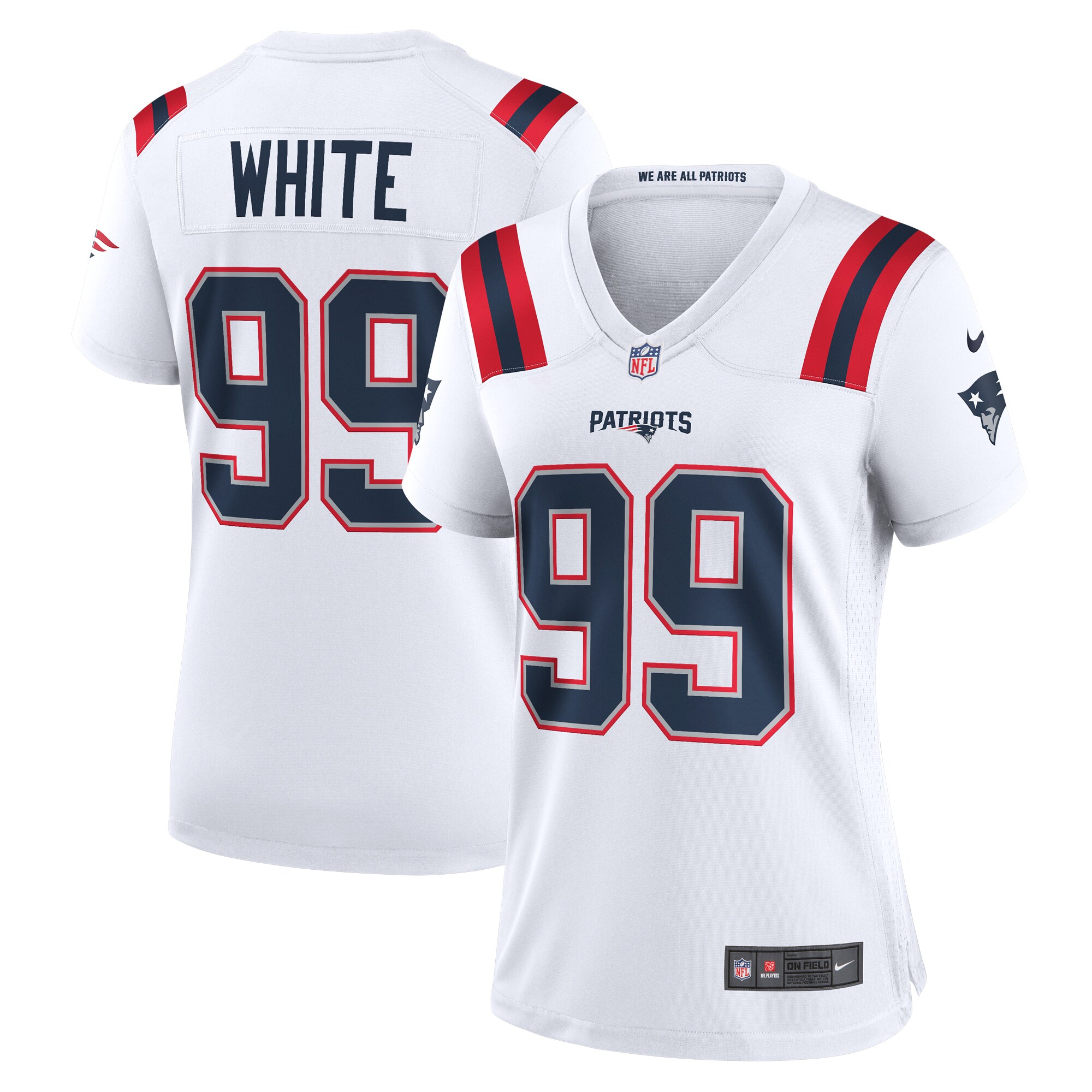 Women's New England Patriots Keion White White Game Jersey Js3078