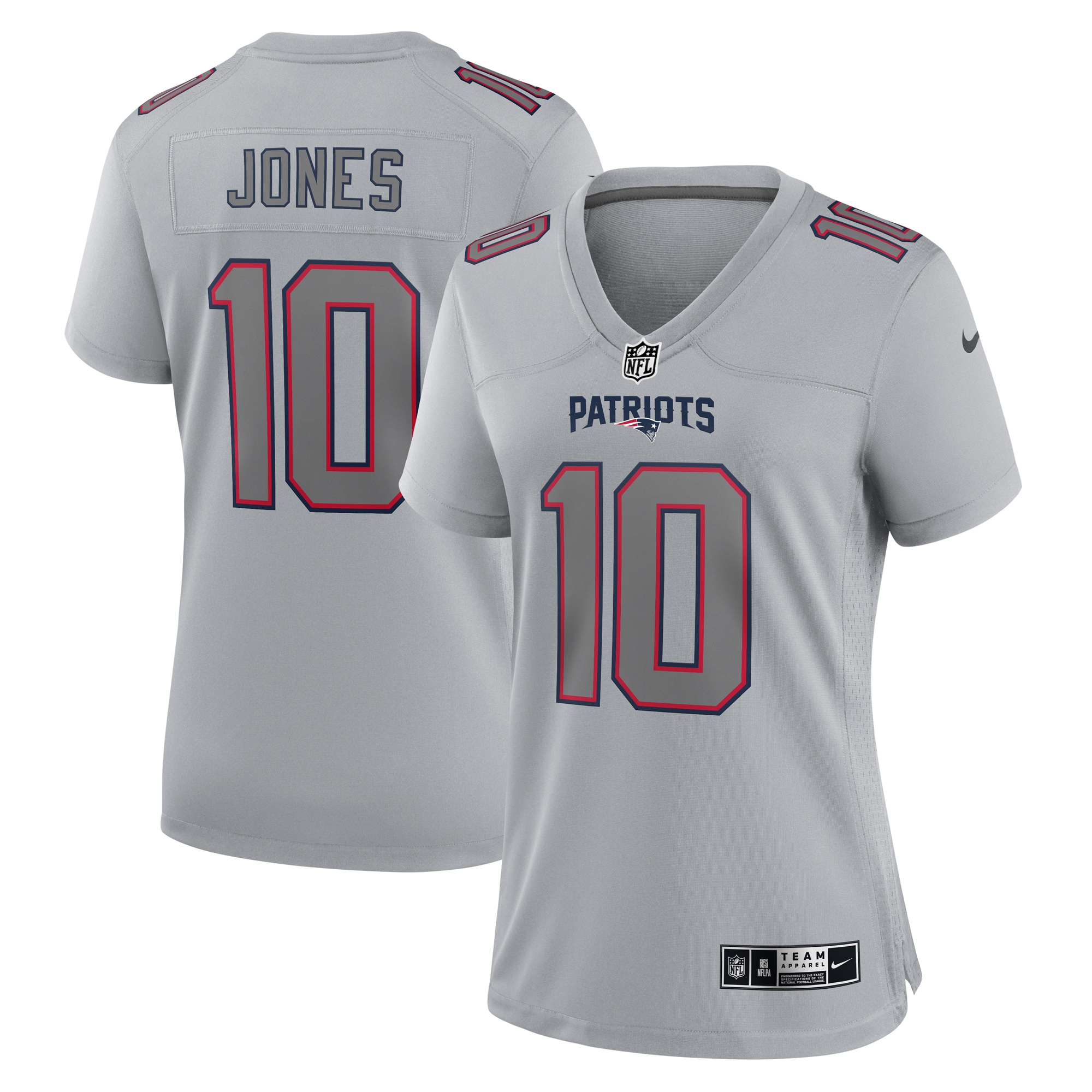 Women's New England Patriots Mac Jones Gray Atmosphere Fashion Game Jersey Js9644