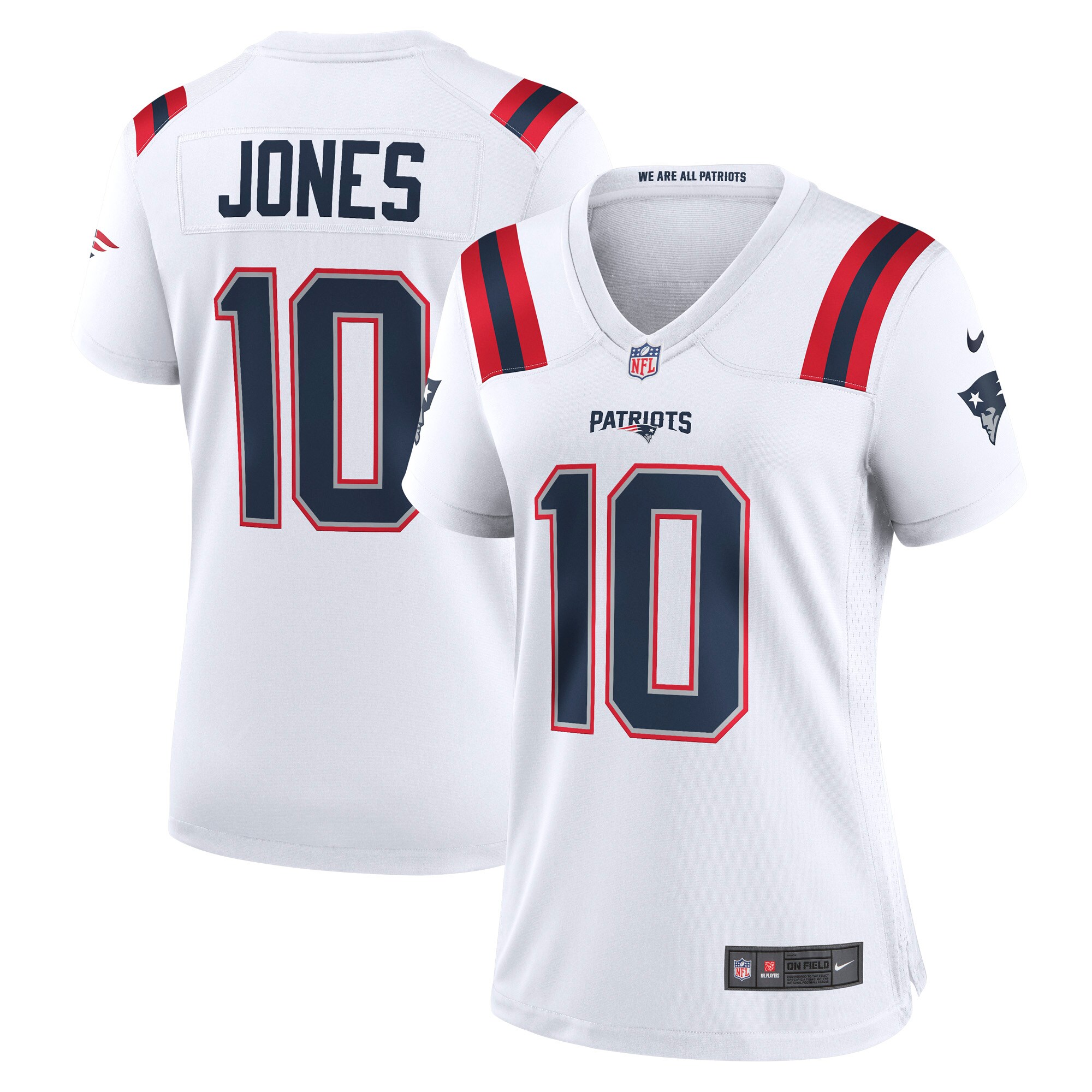 Women's New England Patriots Mac Jones White Player Jersey Js6748
