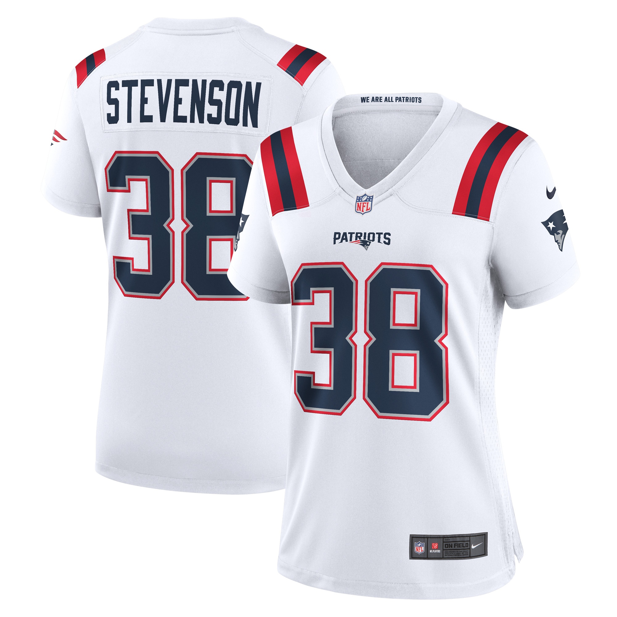 Women's New England Patriots Rhamondre Stevenson White Game Player Jersey Js1938